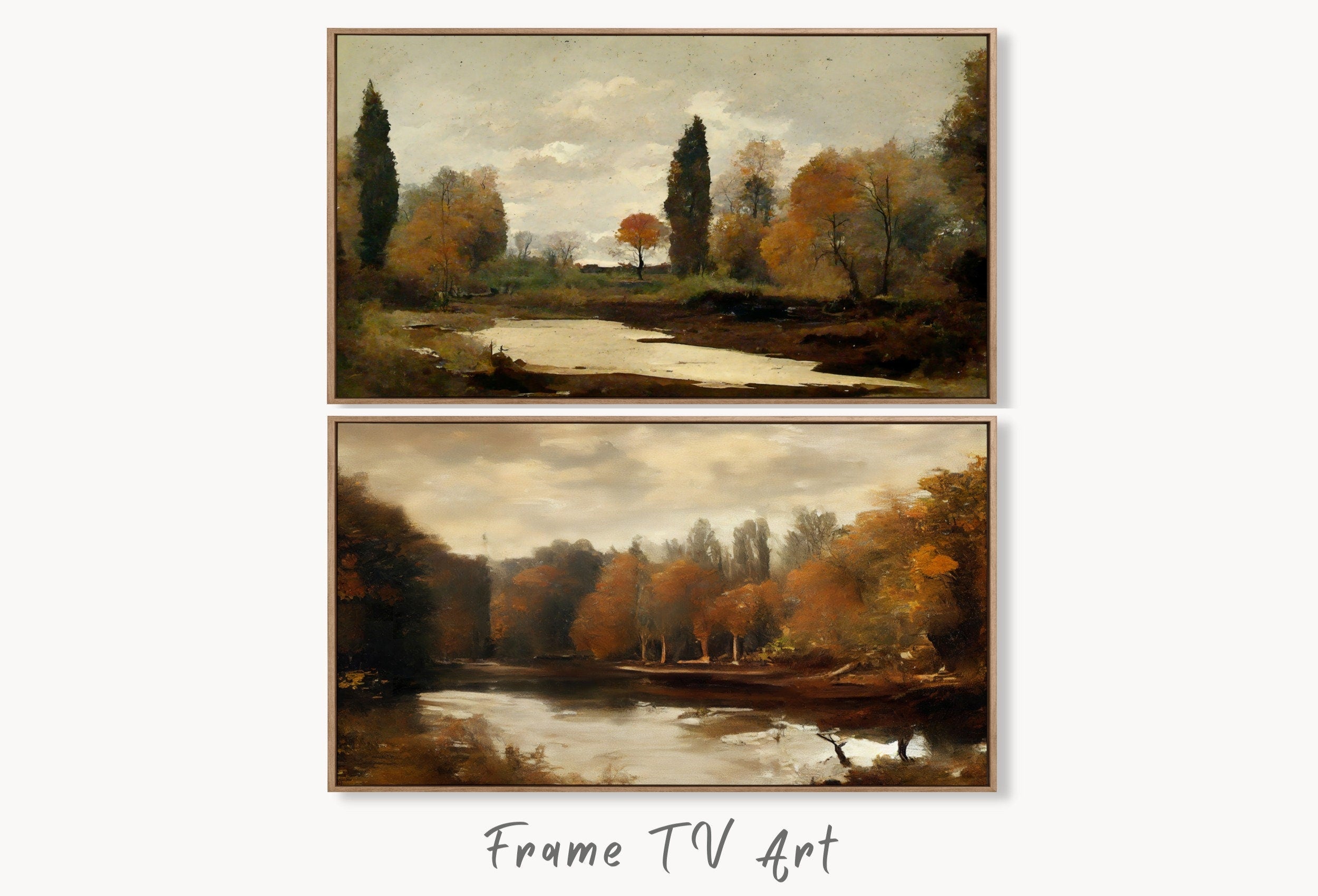 Samsung Frame TV Art 4K Autumn Landscape Rustic Digital Paintings Set of 2. Instant Download Muted Fall Art for Samsung Frame TV. Art for TV