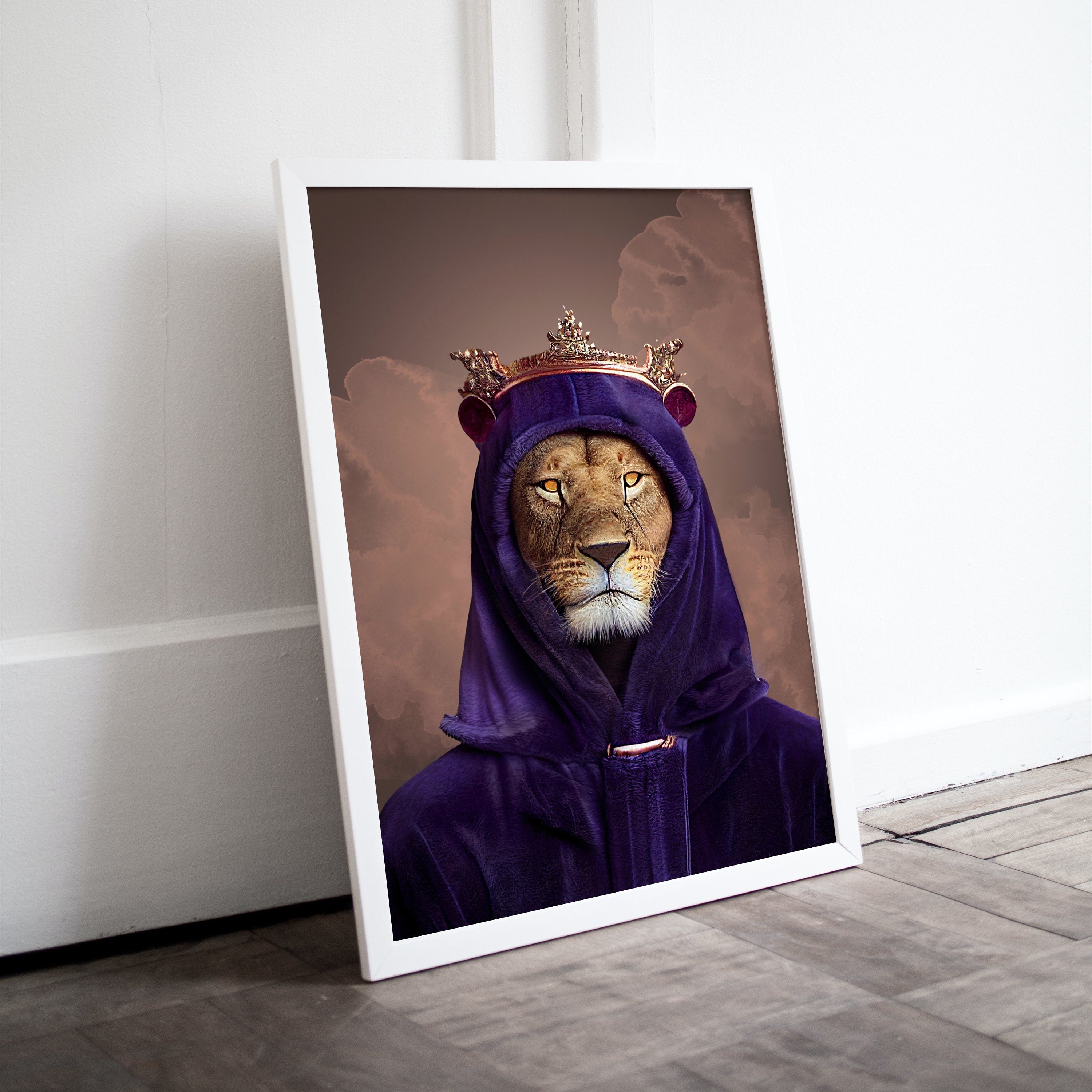 Original King Lion Digital Art Print. Printable Wall Art. Modern Lion Artwork. Instant Download. Contemporary Animal Poster. Lion Portrait