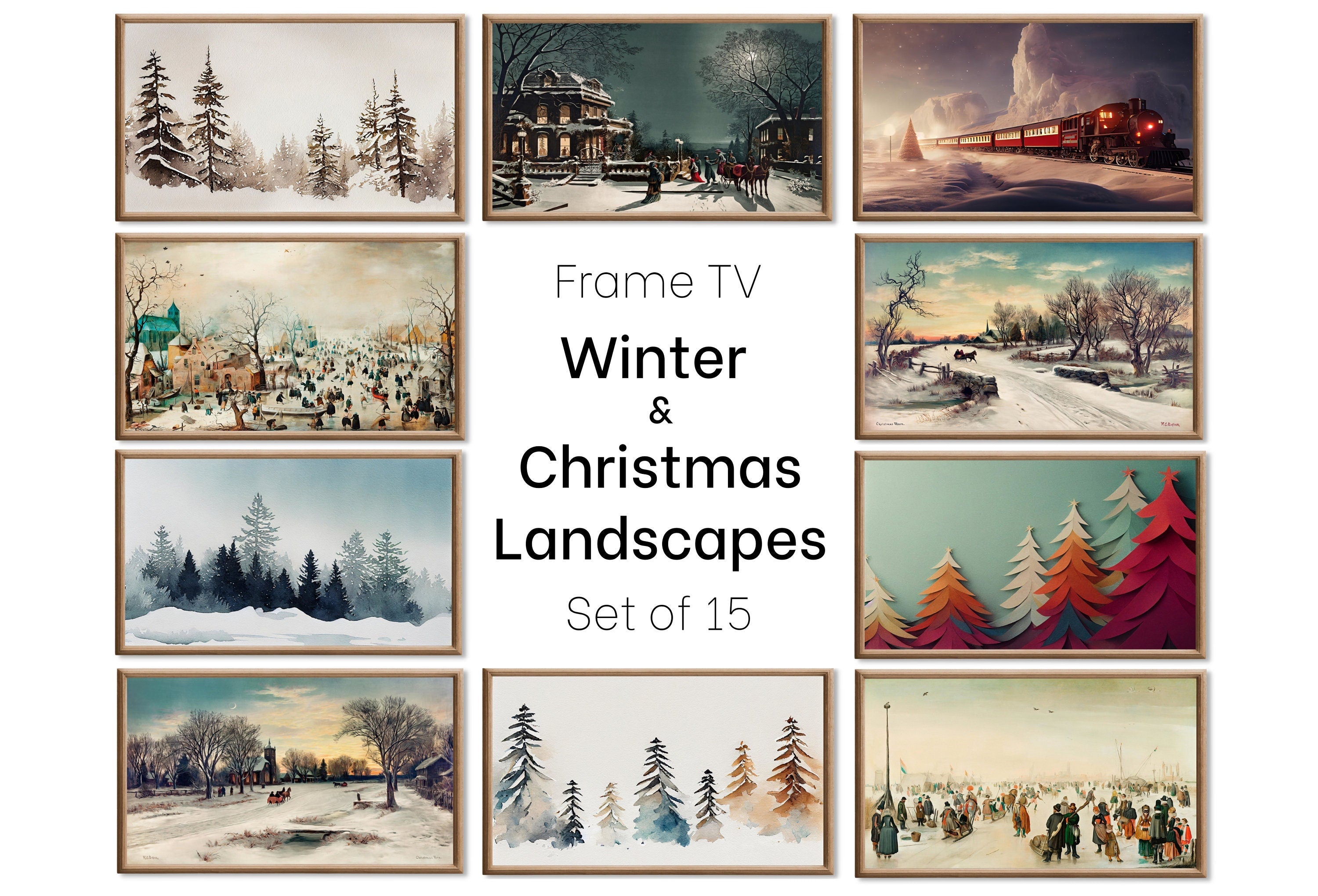Set of 15 Samsung Frame TV 4K Art. Christmas Landscapes Winter Art Digital Collection. Holiday Decor Art Set. Instant Download Frame TV Art