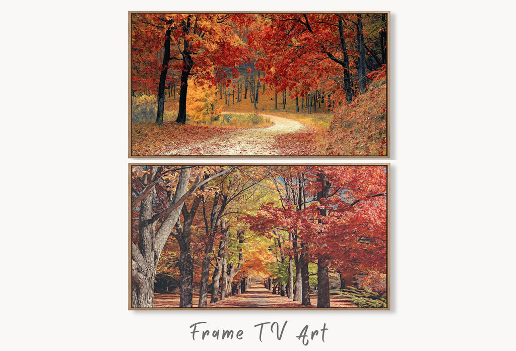 Samsung Frame TV Art 4K Forest Trails in the Fall Landscape Digital Paintings Set of 2. Instant Download Fall Art for the Samsung Frame TV.