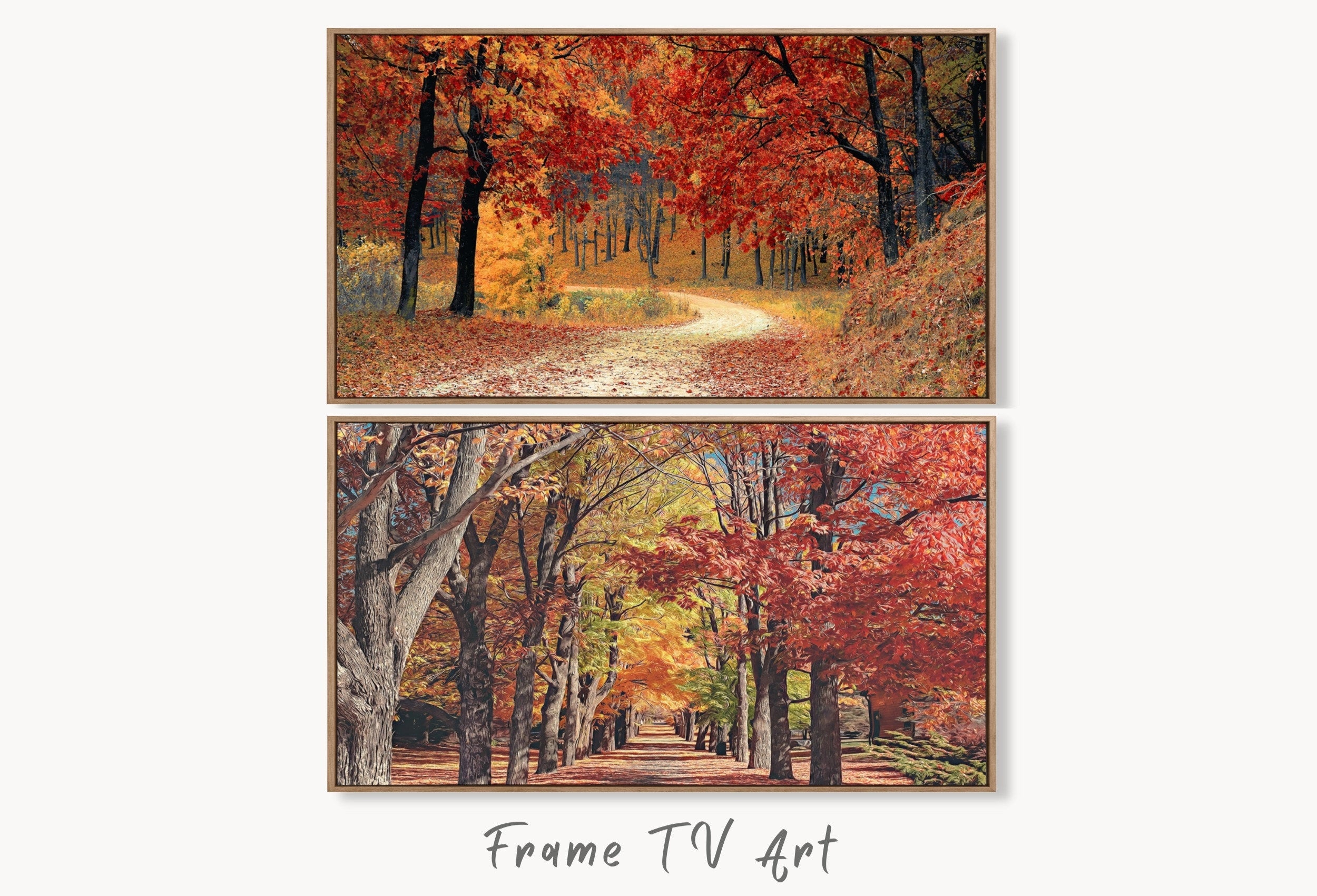 Samsung Frame TV Art 4K Forest Trails in the Fall Landscape Digital Paintings Set of 2. Instant Download Fall Art for the Samsung Frame TV.