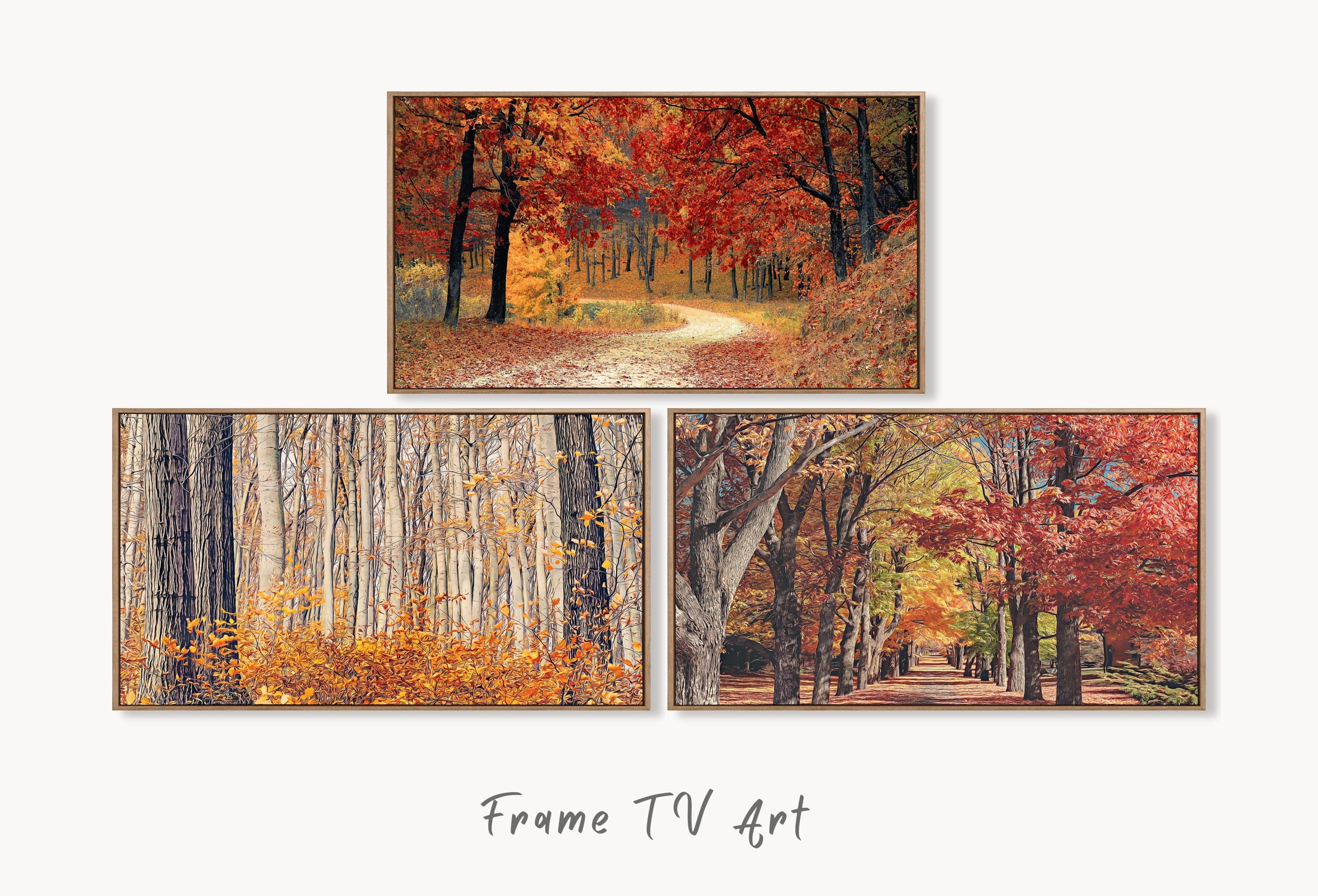 Samsung Frame TV Art 4K Forests in the Fall Landscape Digital Paintings Set of 3. Instant Download. Nature Fall Art for the Samsung Frame TV