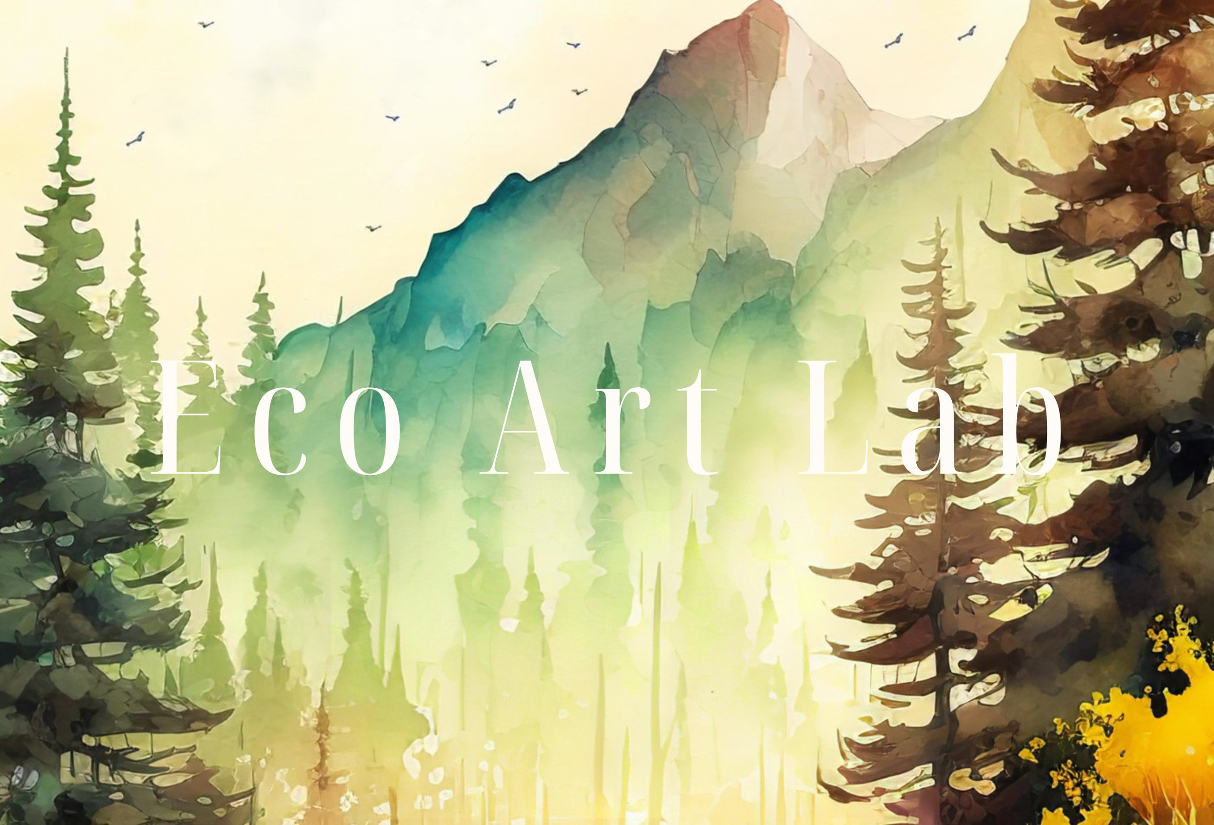 Watercolor Forest Landscape Printable. Digital Art. Green Forest Trees Painting Print. Printable Wall Art. Nature Decor. Mountain Forest Art