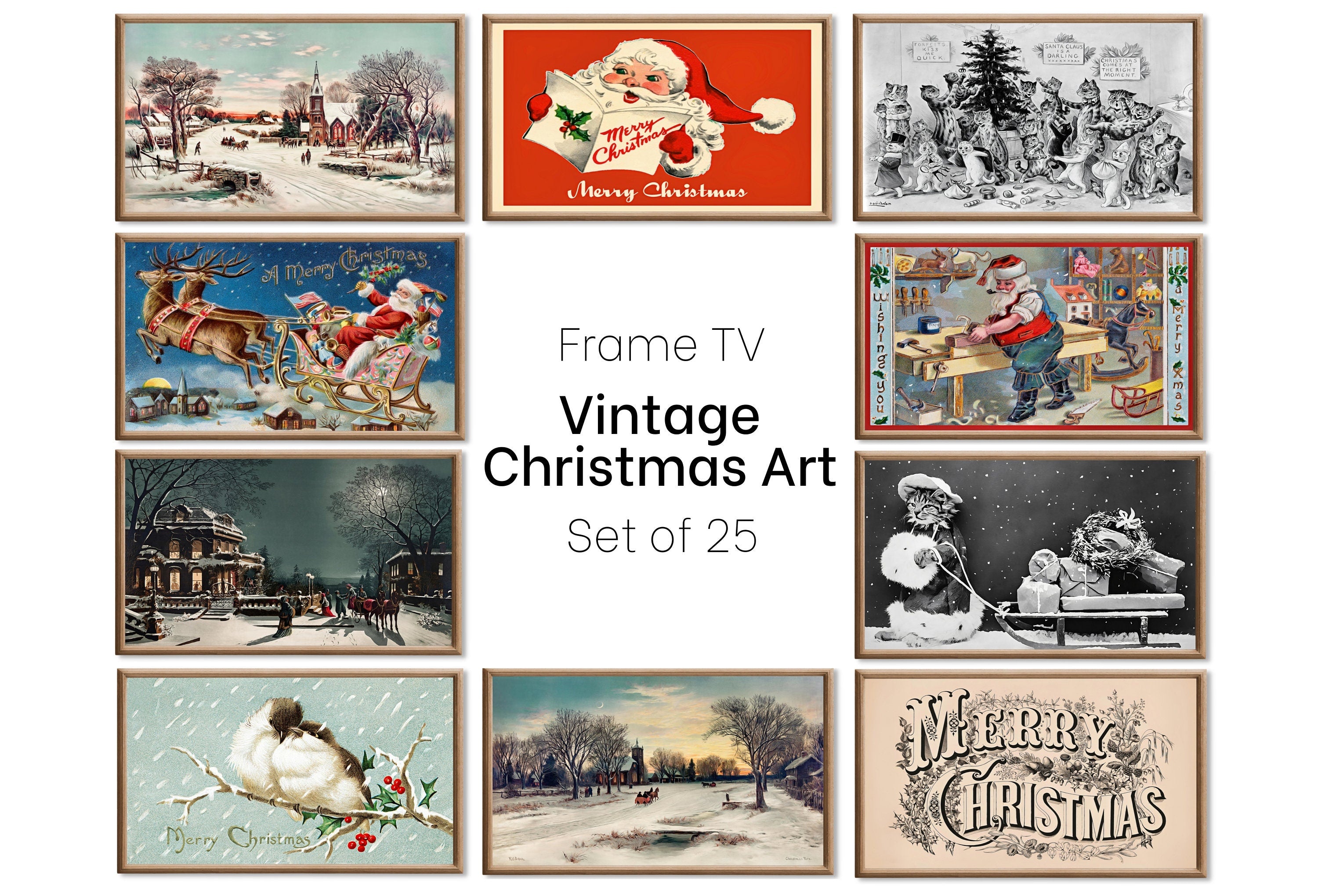 Set of 25 Samsung Frame TV 4K Art. Vintage Christmas Art Digital Collection. Christmas Wall Decor TV Art Set. Instant Download Frame TV Art