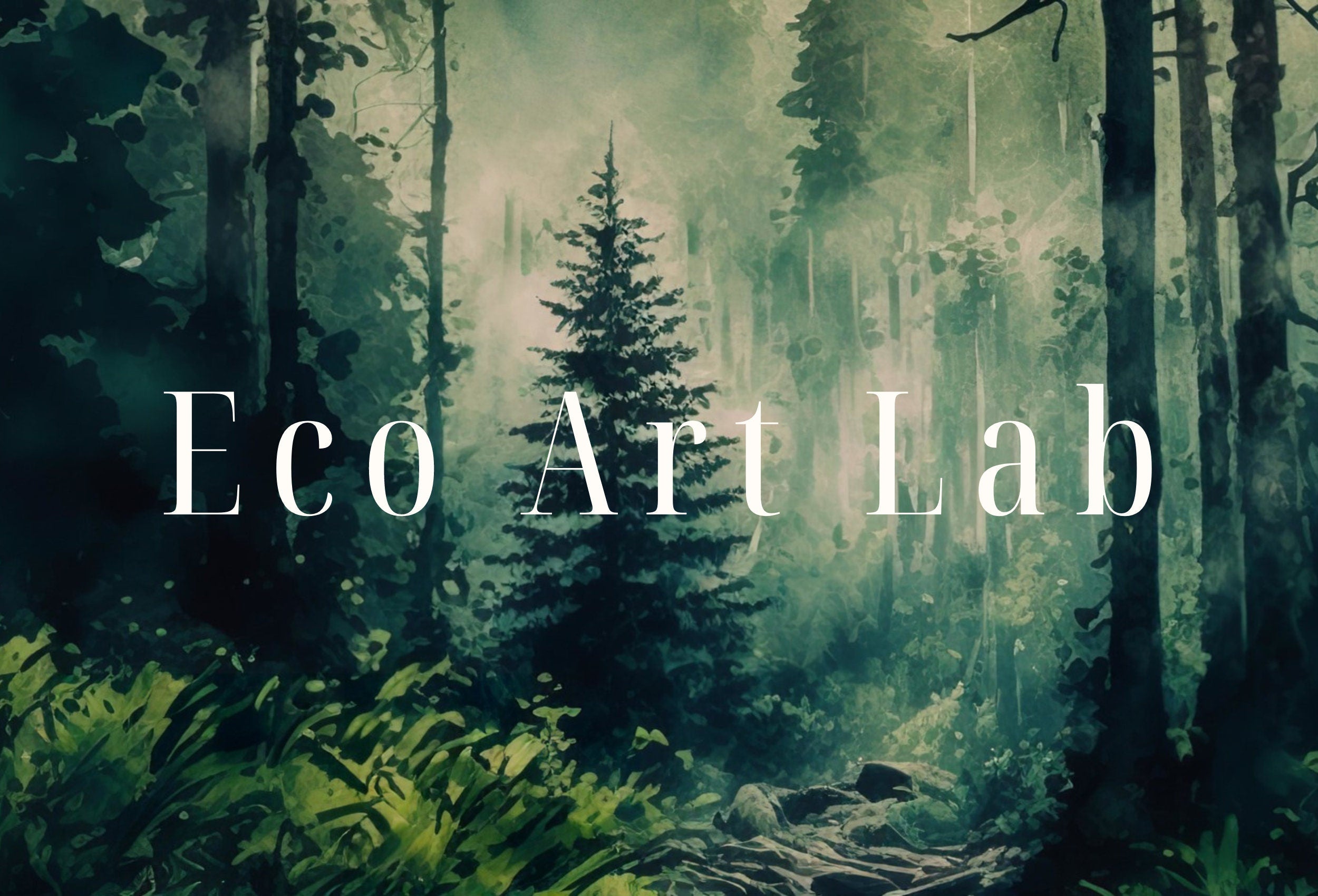 Watercolor Dense Forest Landscape Printable. Printable Wall Art. Digital Art. Green Forest Trees Painting Print. Nature Decor. Forest Art