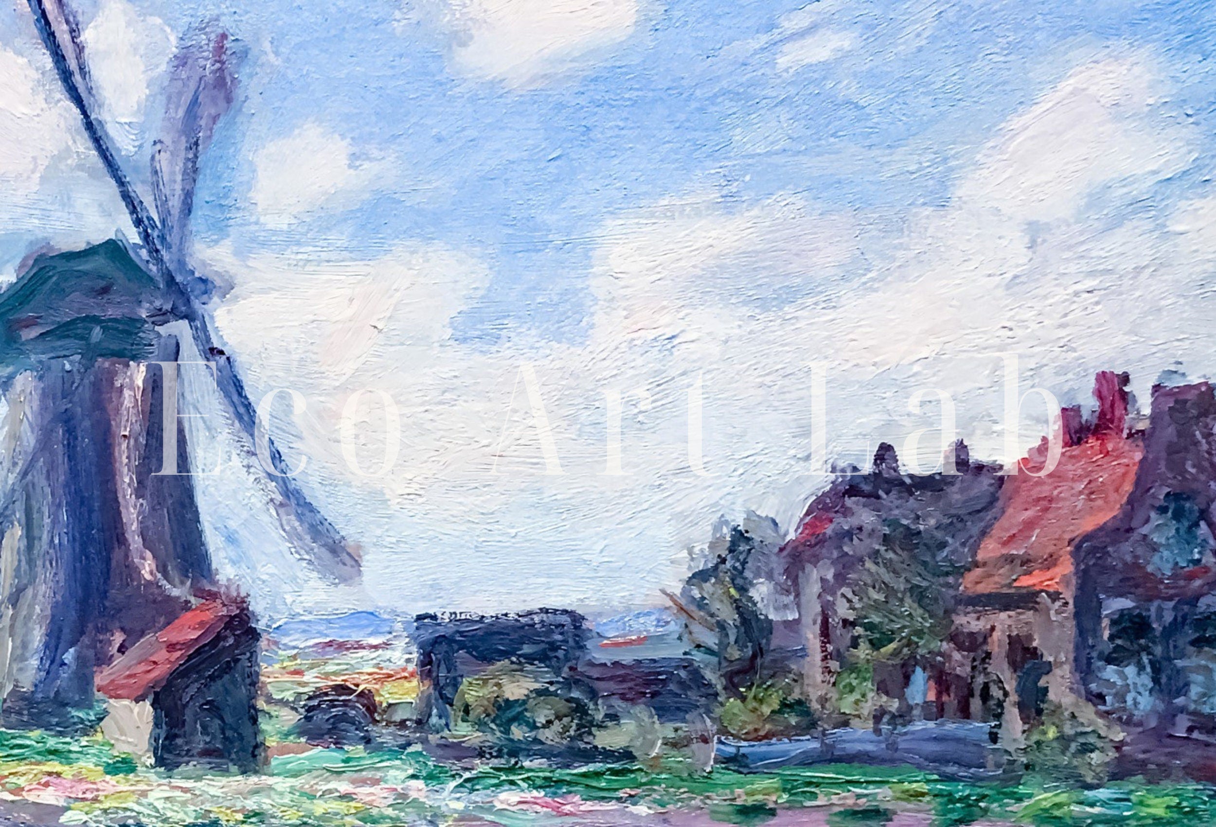 Windmill in Tulip Field Famous Claude Monet Painting. Instant Download Vintage Decor. Monet Botanical Printable Wall Art. Vintage Decor