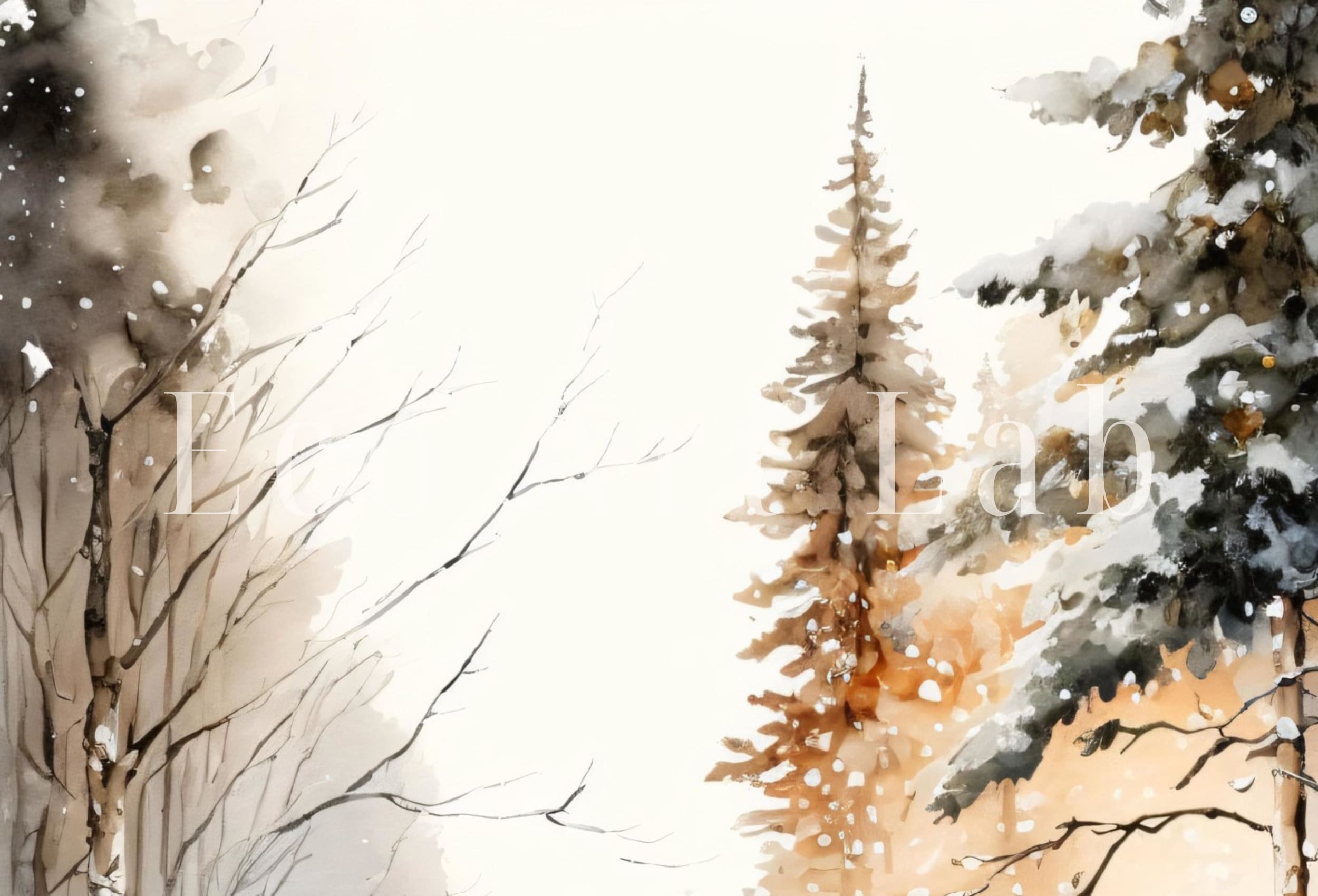 Winter Forest Trail Watercolor Landscape Printable Art. Green Forest Trees Painting Print. Printable Wall Art. Digital Forest Nature Decor
