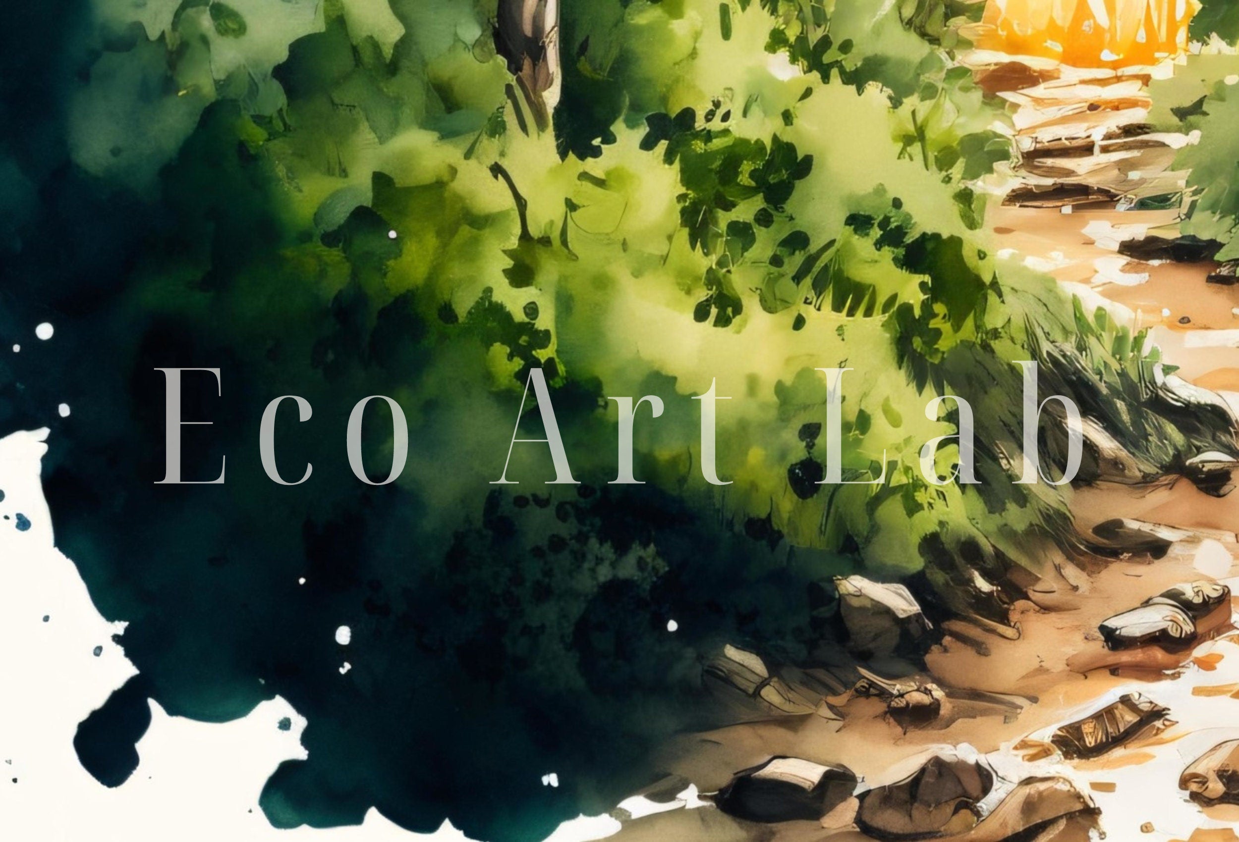 Watercolor Forest Landscape Printable. Green Forest Trees Painting Print. Printable Wall Art. Digital Art. Nature Decor. Mountain Forest Art