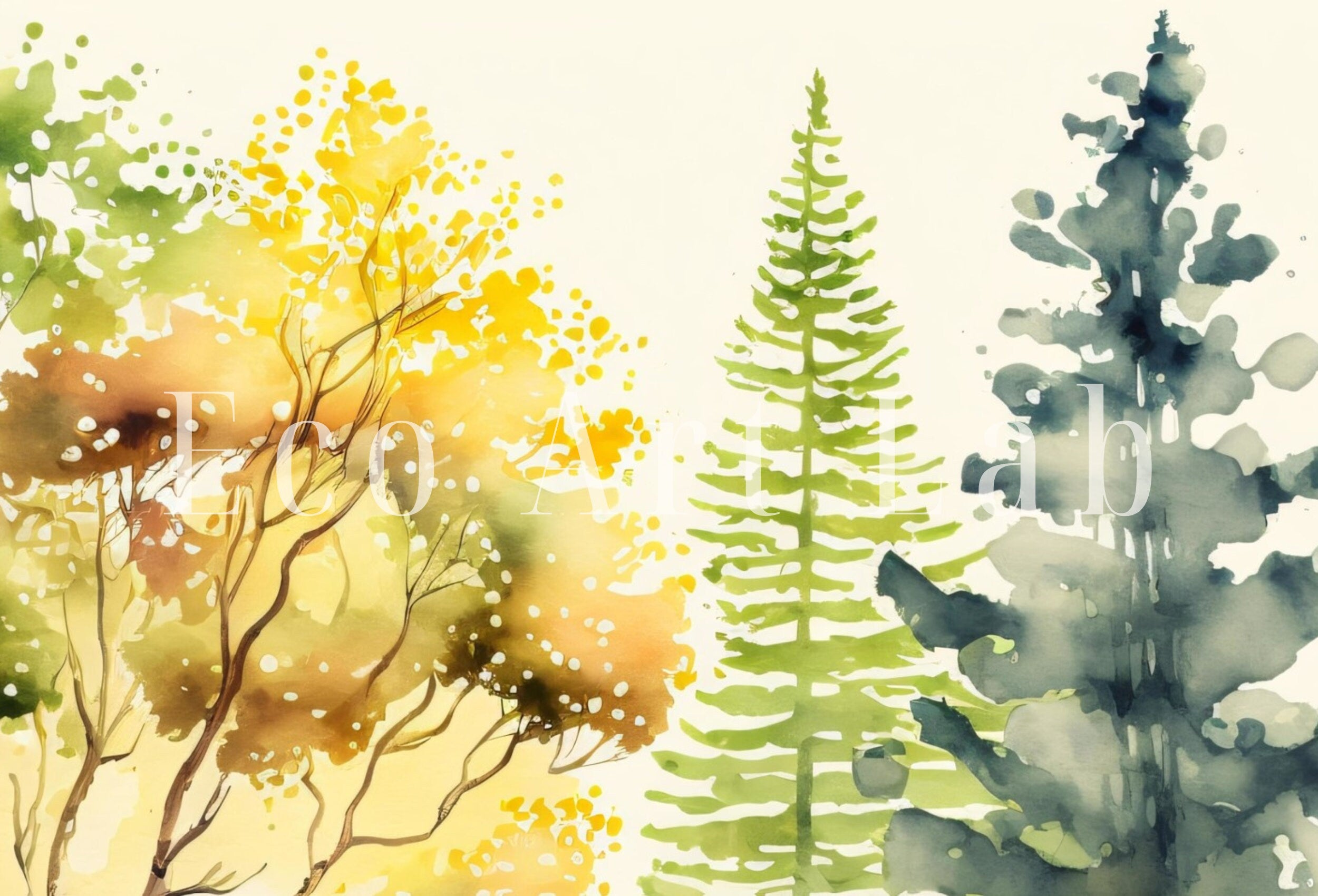 Watercolor Forest River Landscape Printable. Forest Trees Painting Print. Printable Wall Art. Digital Art. Nature Decor. Abstract Forest Art