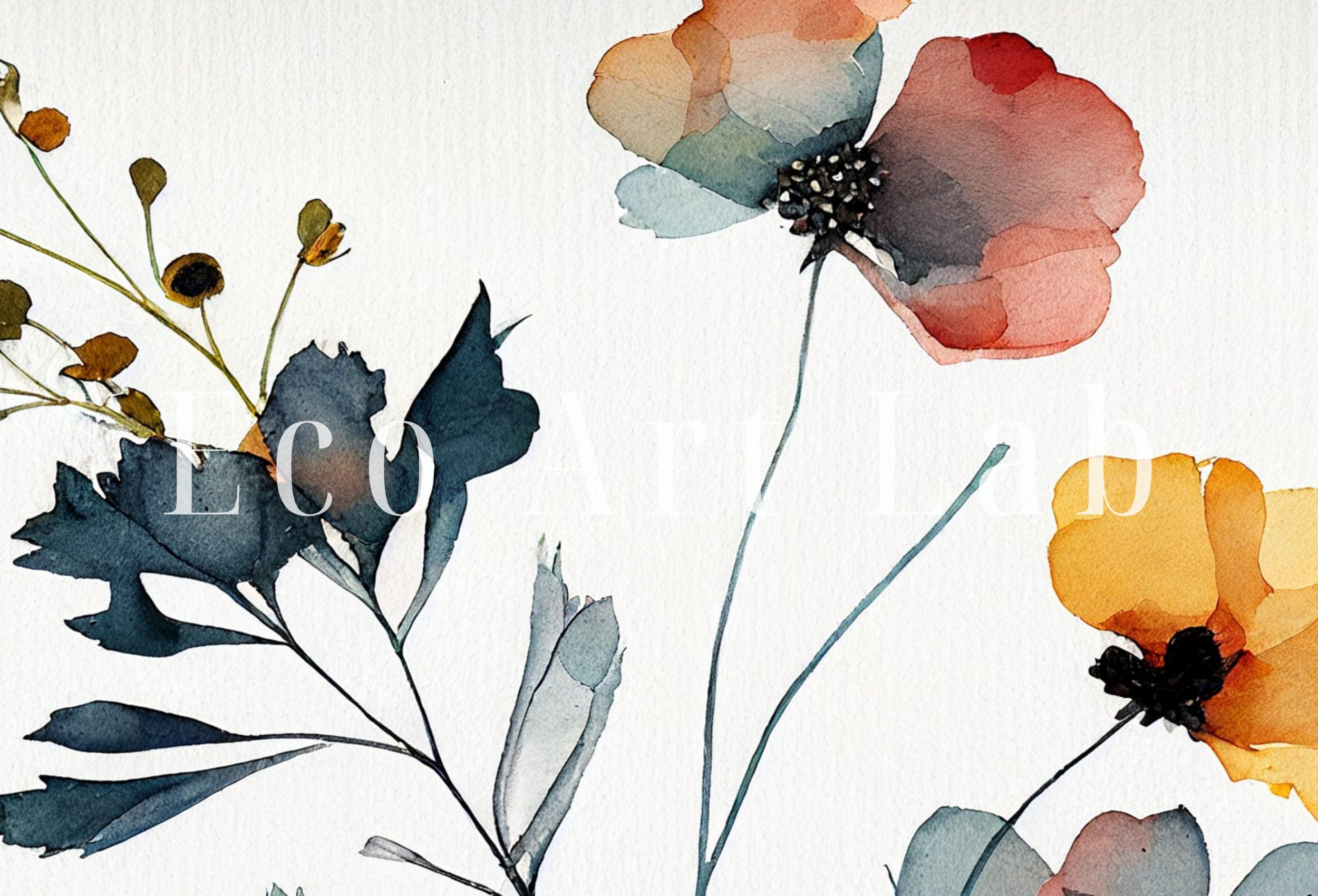 Watercolor Botanical Print. Printable Flower Watercolor. Floral Printable Wall Art. Boho Floral Art. Wild Flowers Art. Floral Minimalist Art