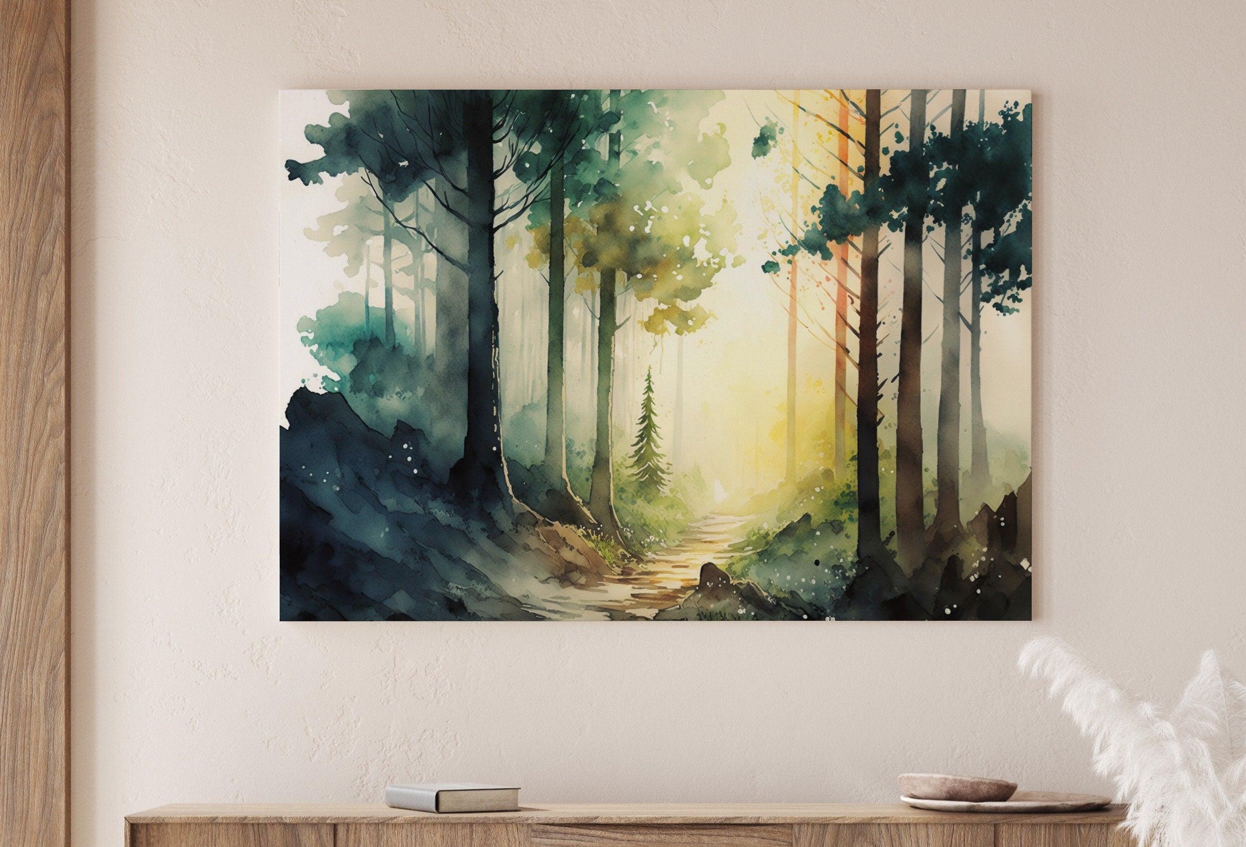 Watercolor Forest Landscape Printable. Printable Wall Art. Colorful Forest Trees Painting Print. Digital Art. Nature Decor. Forest Painting