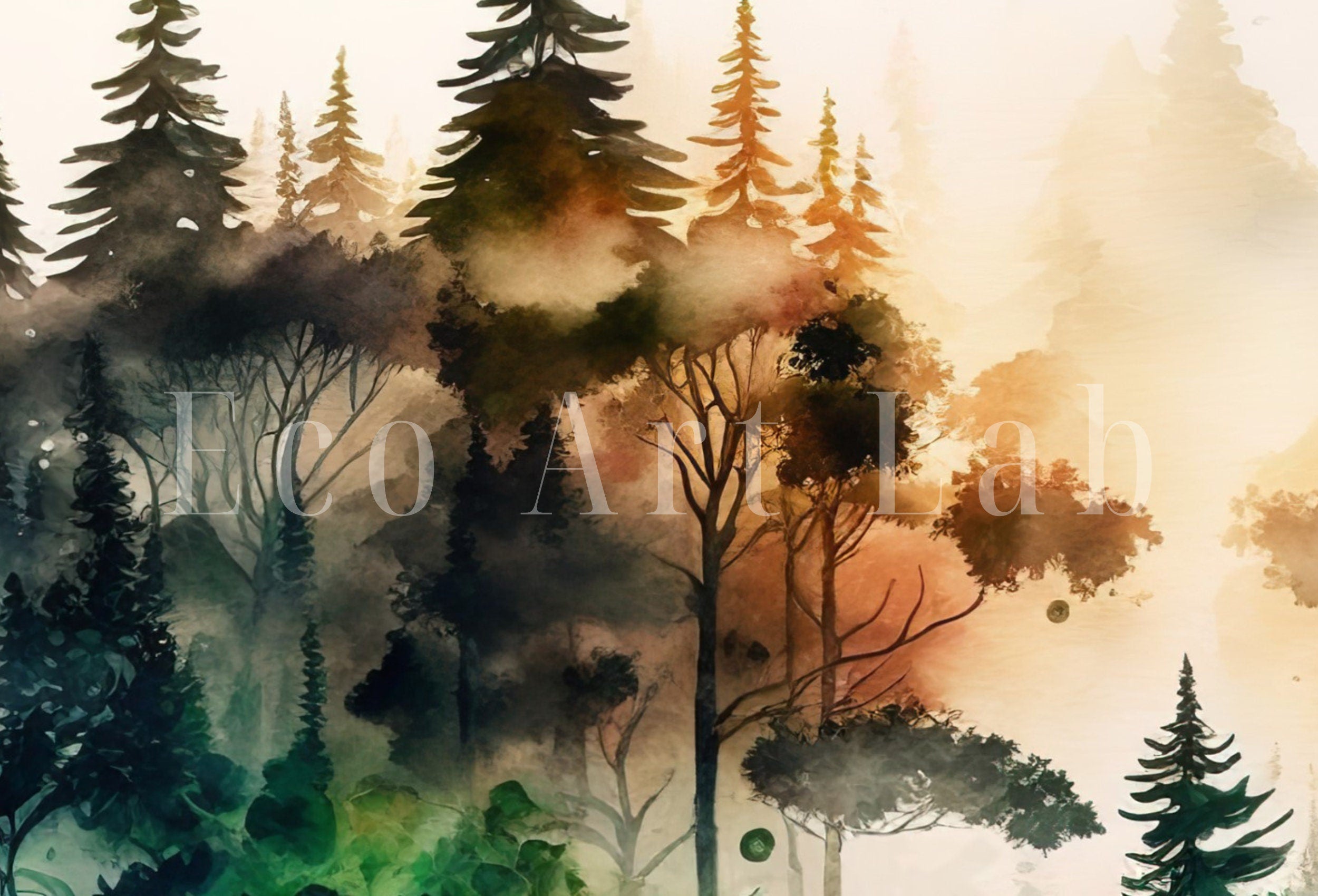 Watercolor Abstract Forest Landscape Printable. Minimalist Forest Trees Painting Print. Printable Wall Art. Nature Decor. Forest Digital Art