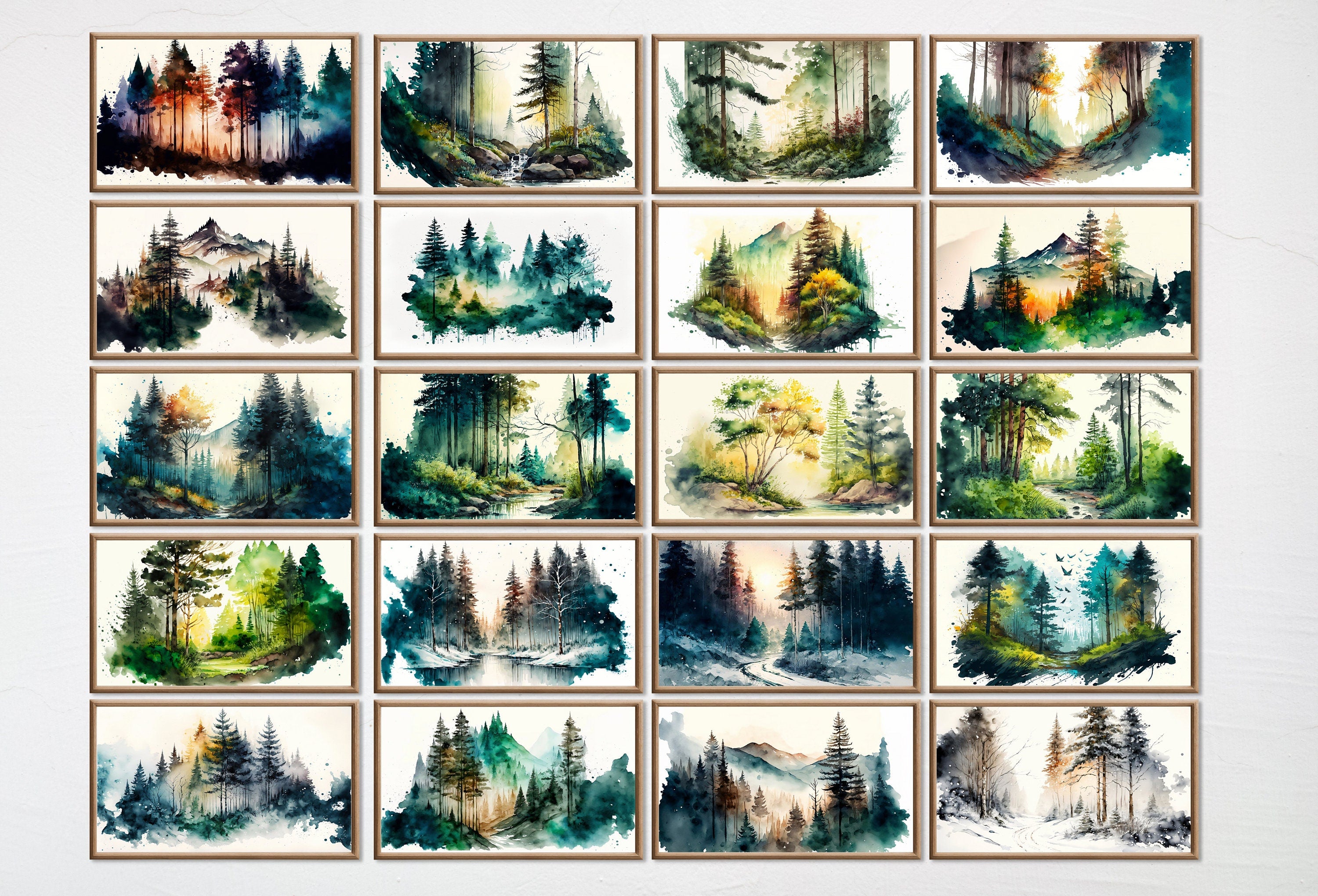 Set of 40 Samsung Frame TV 4K Art. Forests Landscape Watercolor Paintings. Nature Collection TV Art Set. Instant Download Frame TV Art
