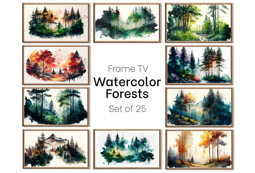 Set of 25 Samsung Frame TV 4K Art. Forests Landscape Watercolor Paintings. Nature Collection TV Art Set. Instant Download Frame TV Art