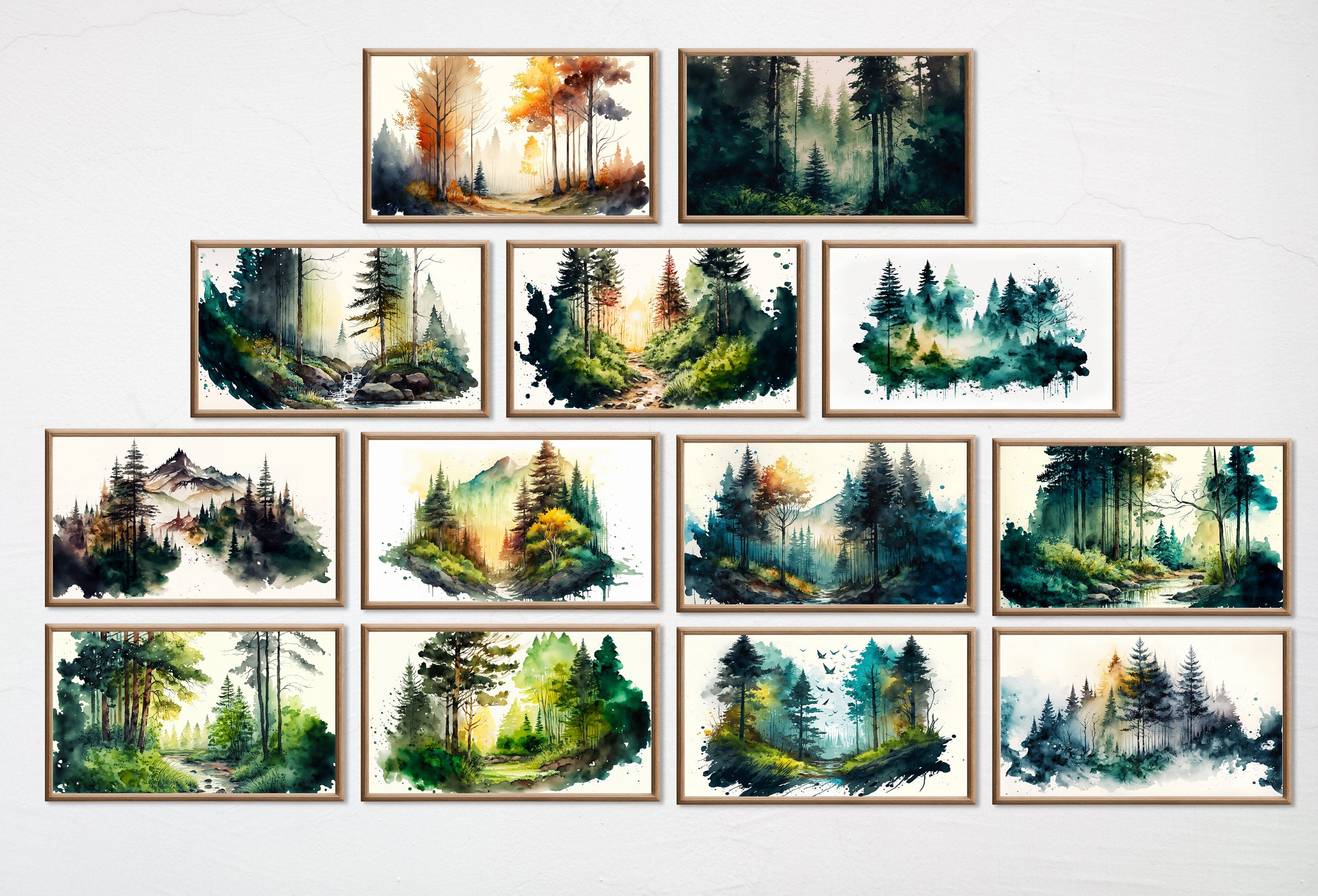 Set of 25 Samsung Frame TV 4K Art. Forests Landscape Watercolor Paintings. Nature Collection TV Art Set. Instant Download Frame TV Art
