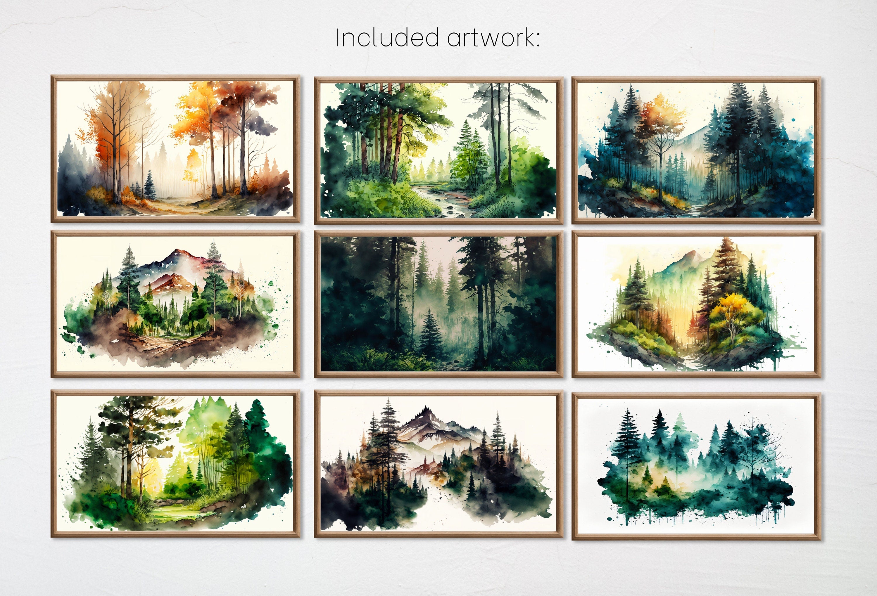 Set of 15 Samsung Frame TV 4K Art. Forests Landscape Watercolor Paintings. Nature Collection TV Art Set. Instant Download Frame TV Art
