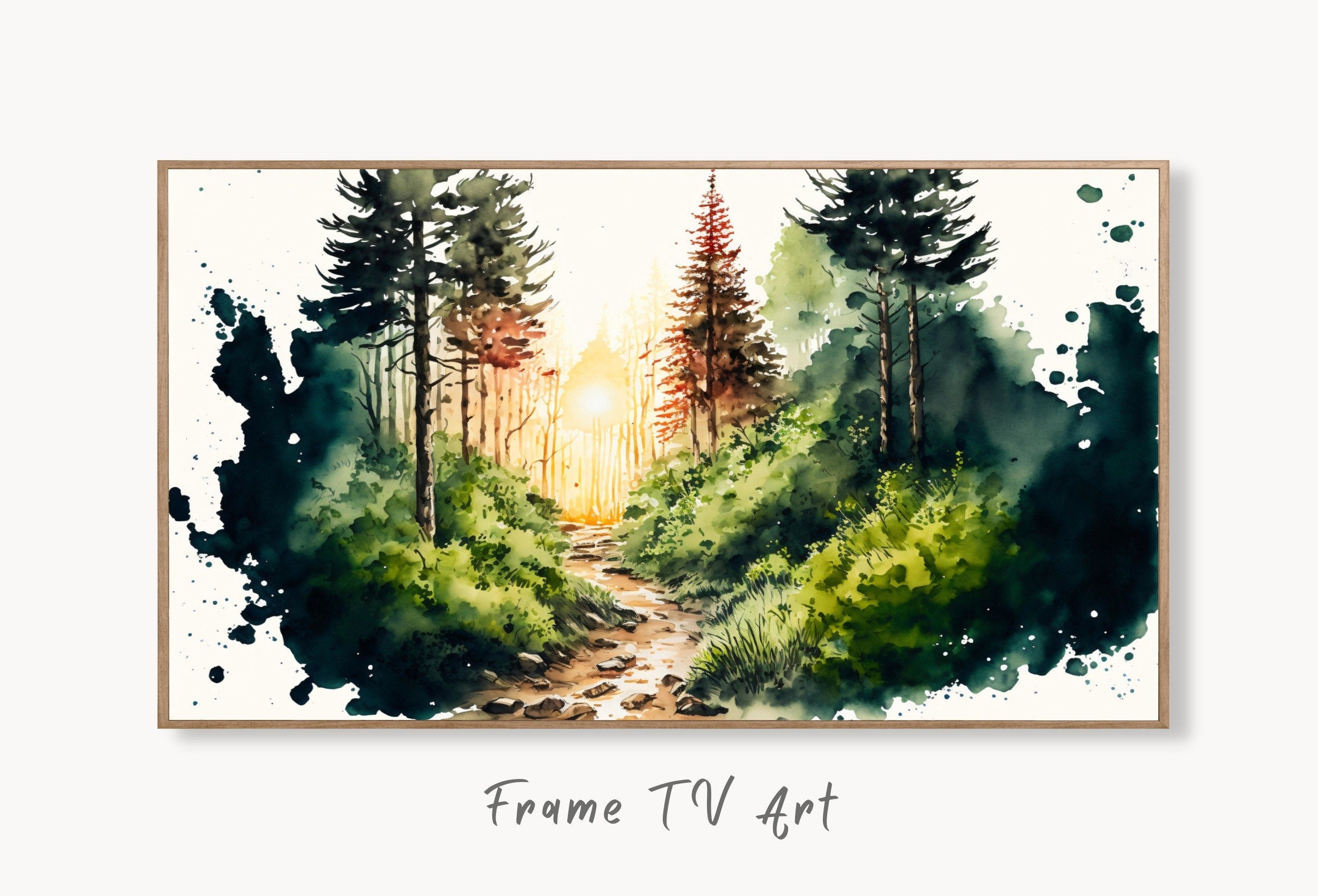 Set of 4 Samsung Frame TV 4K Art. Watercolor Forests Landscape Digital Paintings. Instant Download Forest Art Set for Samsung Frame TV.