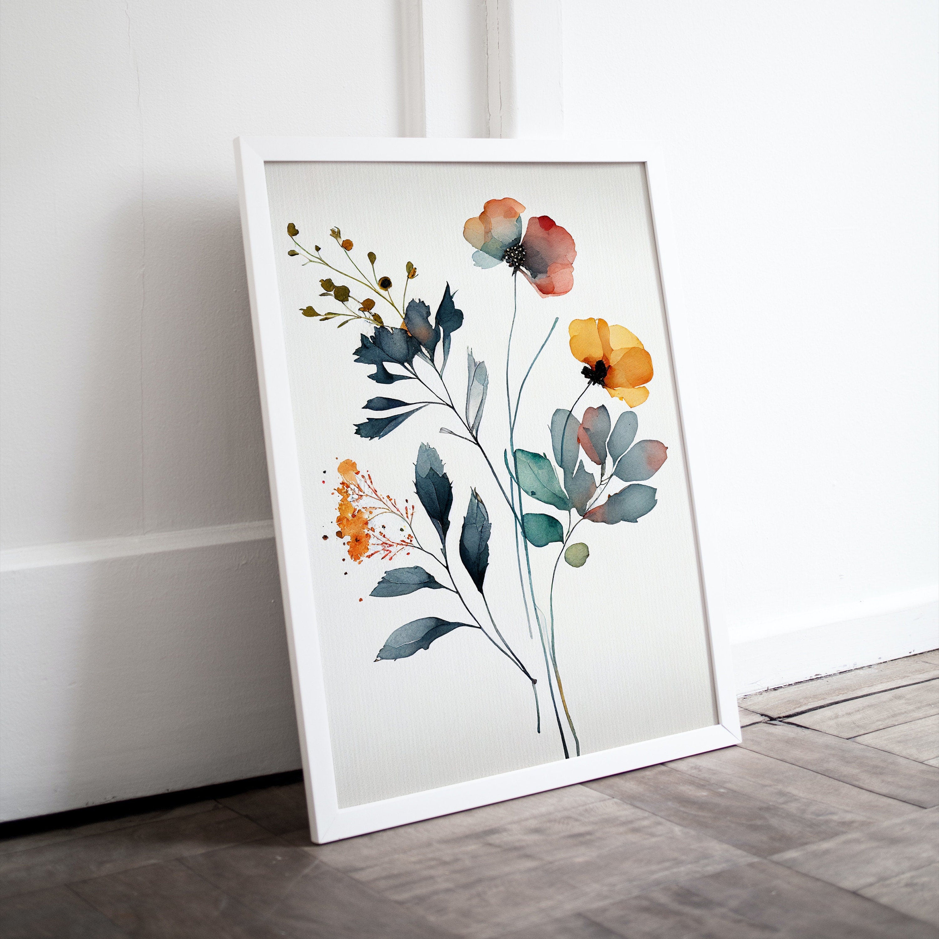 Watercolor Botanical Print. Printable Flower Watercolor. Floral Printable Wall Art. Boho Floral Art. Wild Flowers Art. Floral Minimalist Art