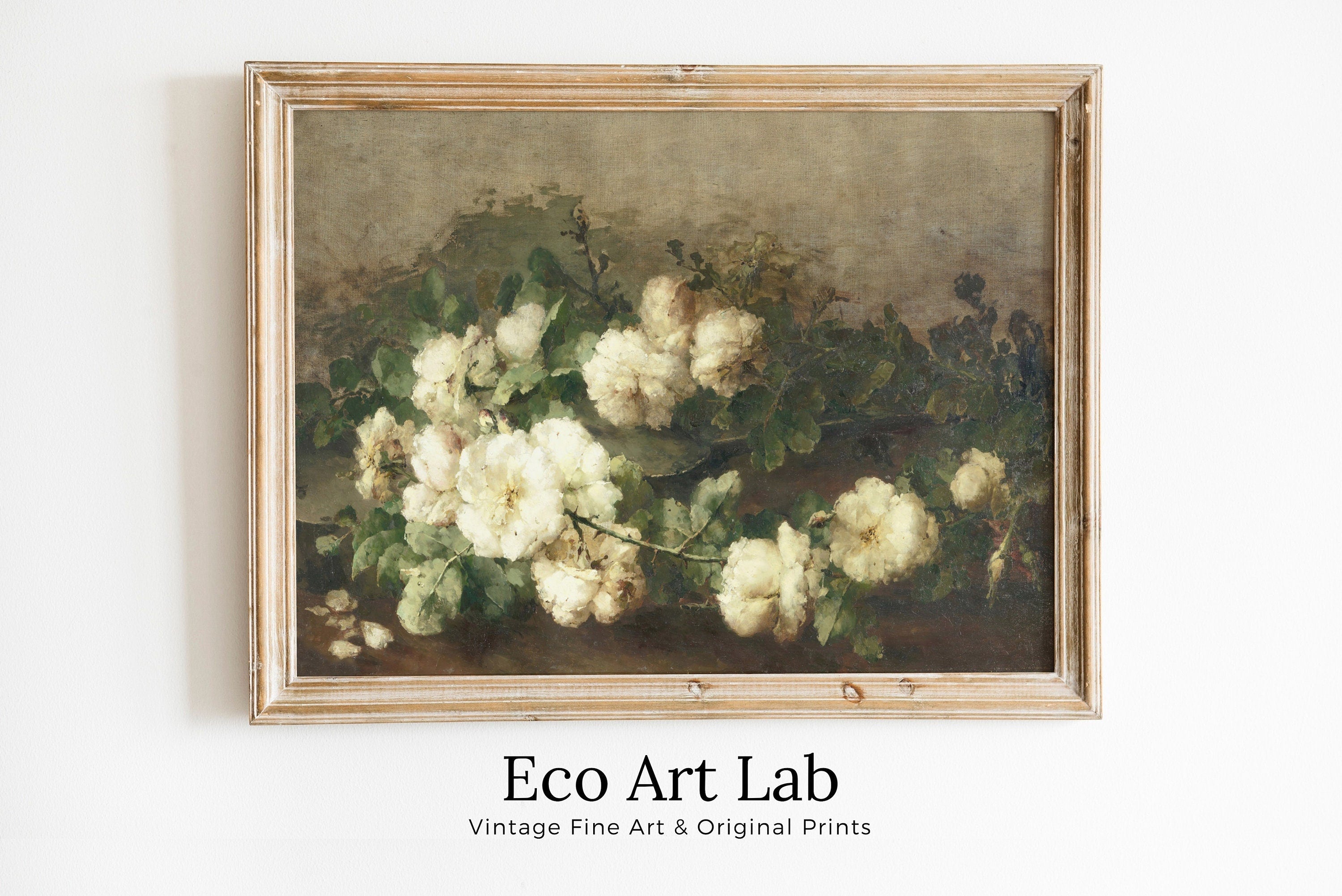 Vintage White Roses Flowers Still Life Painting. Neutral Colors Romantic Vintage Decor. Antique Oil Painting Vintage Flower Print. Printable – Printable Wall Art Digital Download – Digital Download