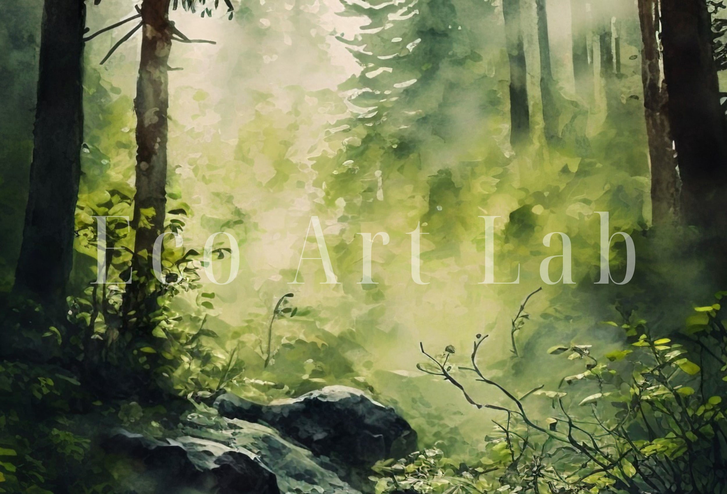 Samsung Frame TV Art 4K Green Watercolor Forest Landscape Painting. Instant Download. Dense Forest Art for Samsung Frame TV. Art for TV
