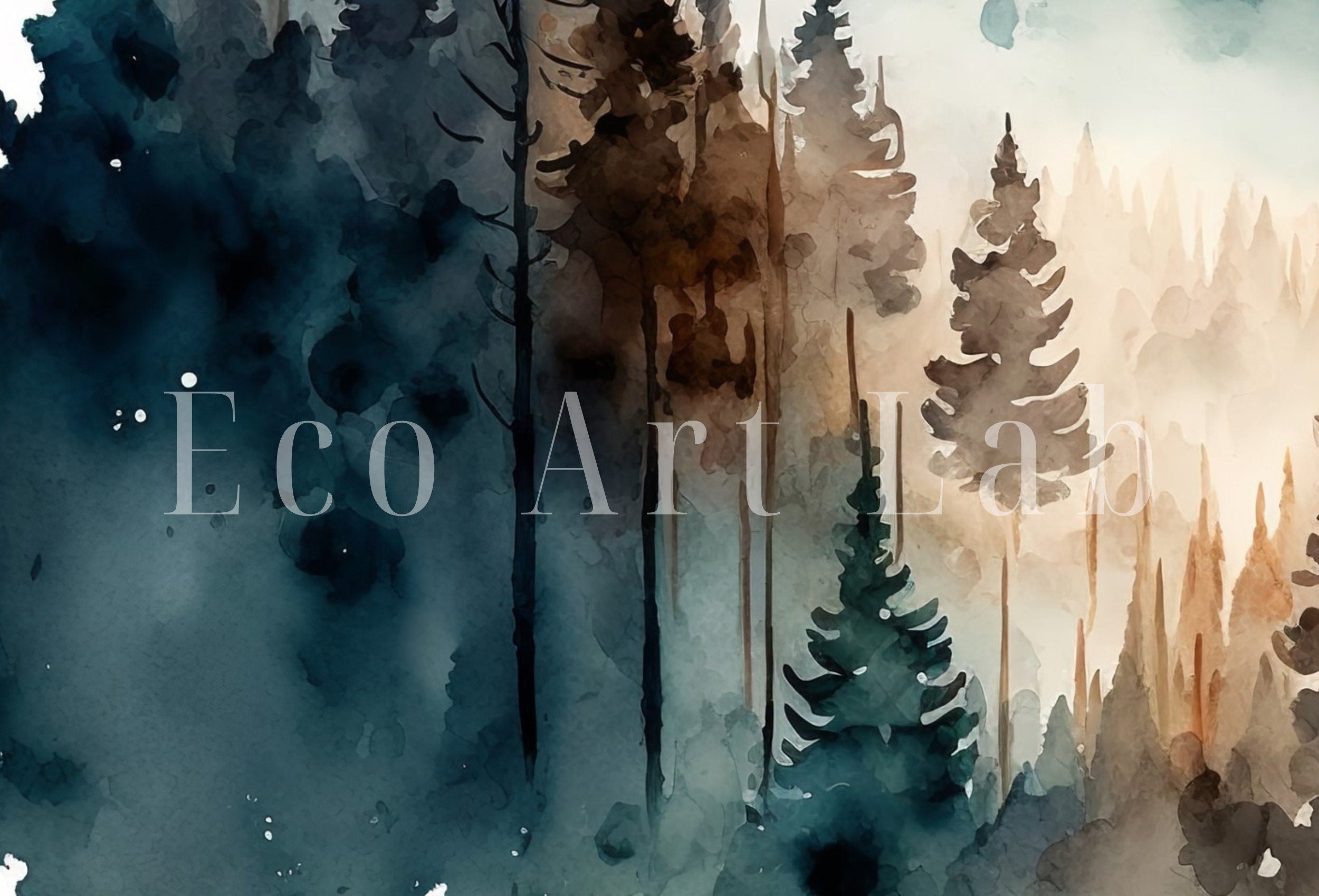 Abstract Forest & Mountain Watercolor Painting. Colorful Forest Landscape. Printable Nature Art. Mountain Forest Art. Printable Wall Art