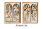 Art Nouveau Print Set of 2 Vintage Painting Famous Art Prints. Reworked Art Nouveau Poster, Seasons Women Illustration. Printable Wall Art
