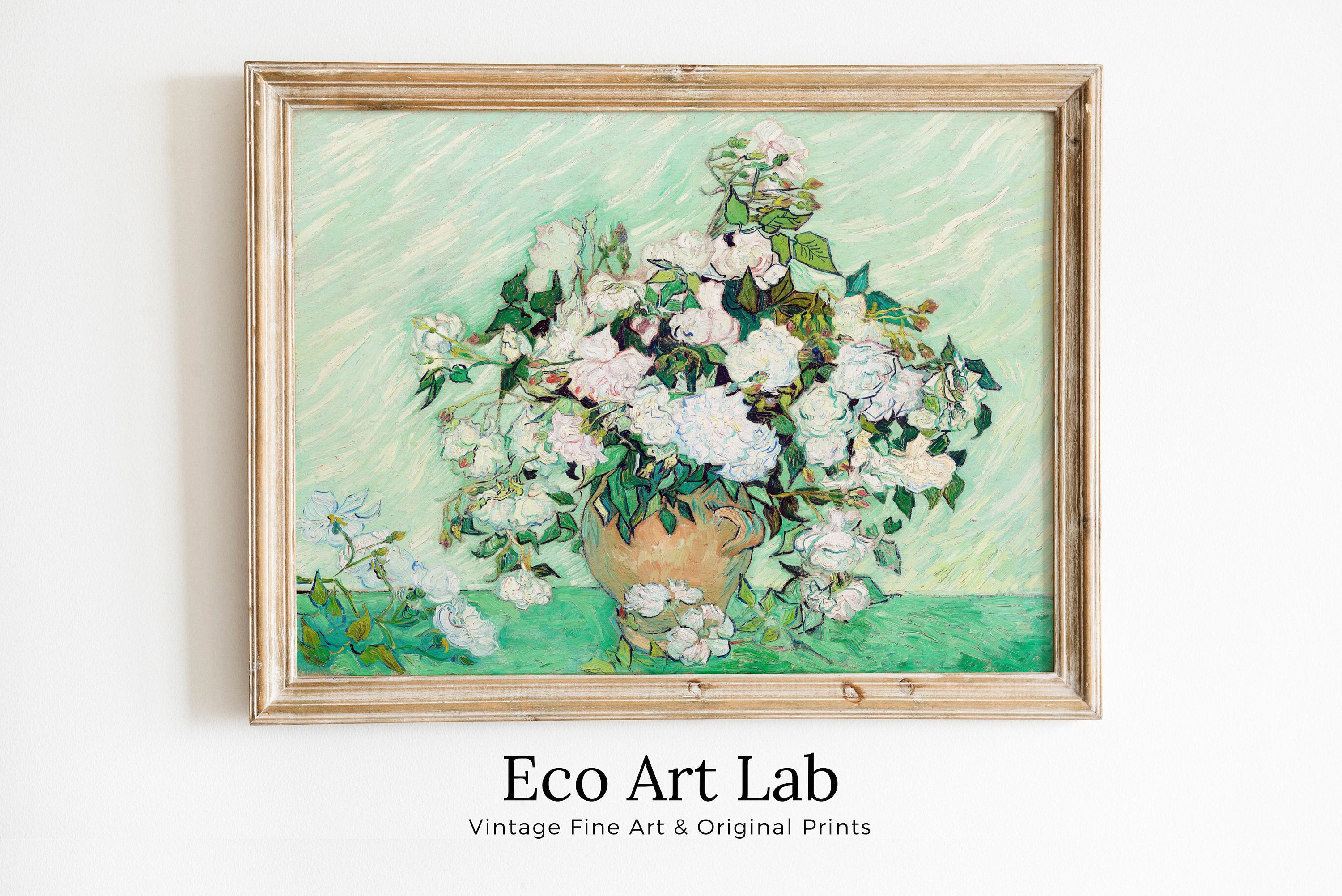 Famous van Gogh Roses Painting Art Print. Instant Download Printable van Gogh Fine Art. Vintage Still Life White Roses Painting.