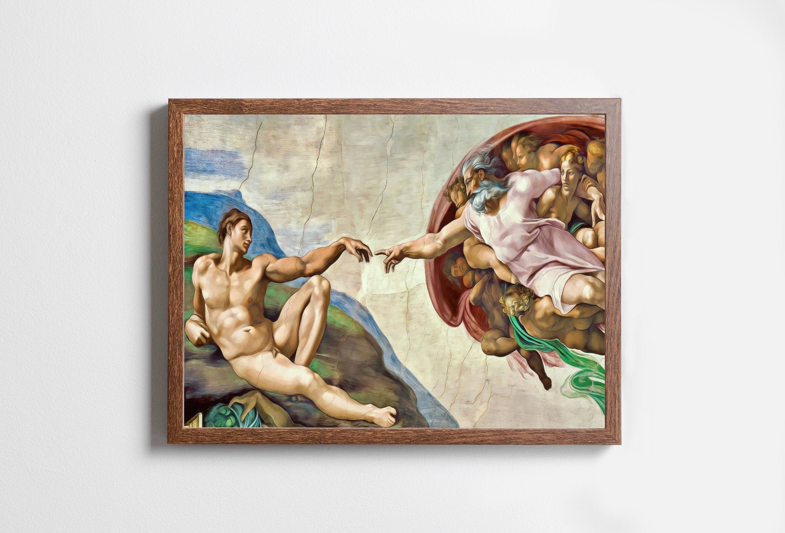 Michelangelo The Creation of Adam Famous Painting Altered in Black & White. Printable Vintage Classic Painting Reproduction Downloadable Art