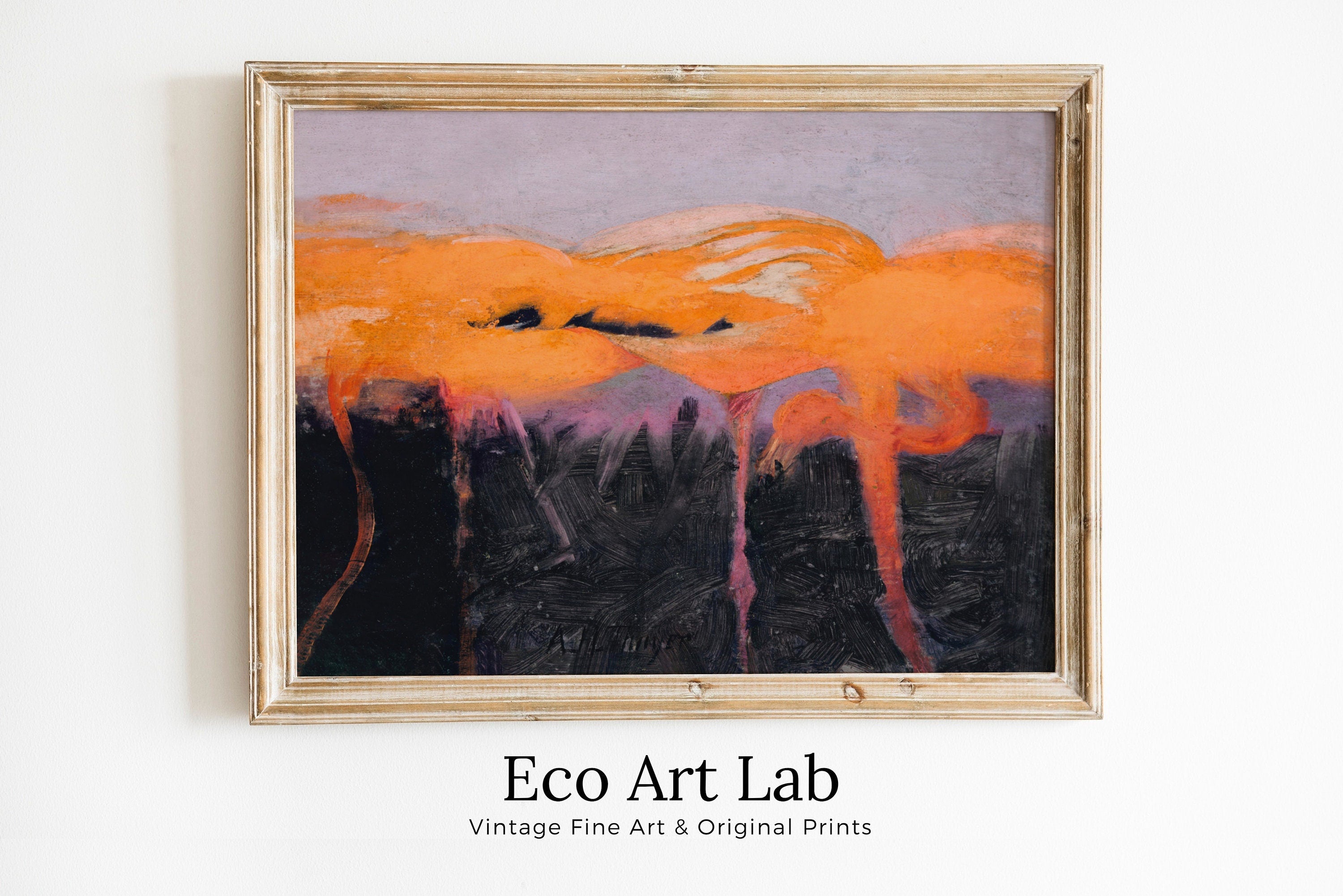 Abstract Flamingo Painting Digital Art Print Tropical Decor. Instant Download Flock of Flamingos Moody Poster. Printable Tropical Wall Art.