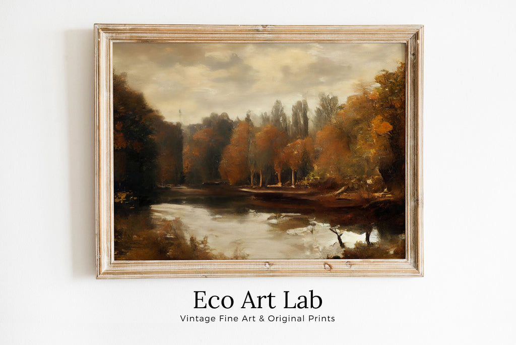 Fall Art Muted Colors Rustic Autumn Landscape Printable Painting. Digital Download. Country Decor Nature Landscape. Moody Vintage Art Print
