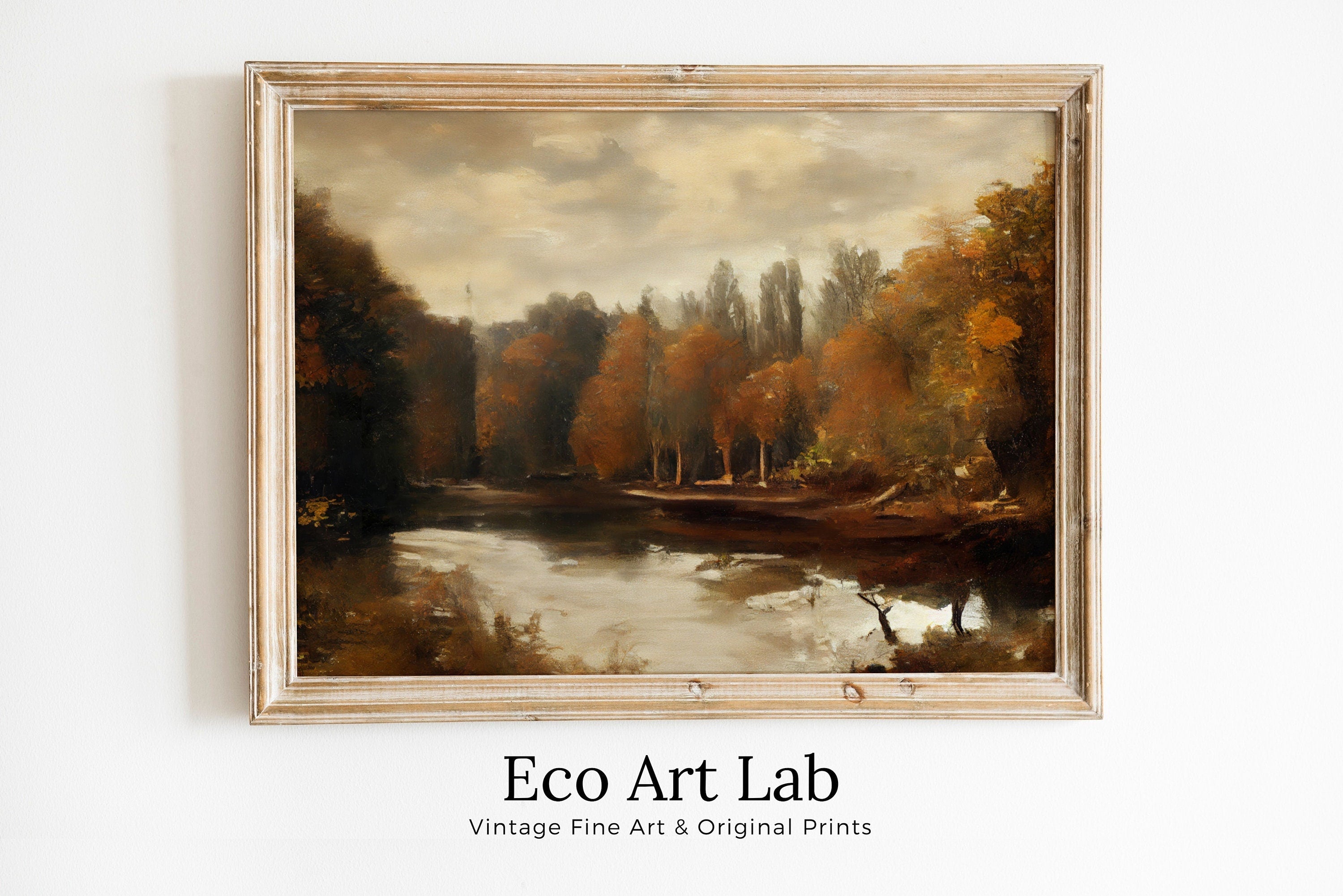 Fall Art Muted Colors Rustic Autumn Landscape Printable Painting. Digital Download. Country Decor Nature Landscape. Moody Vintage Art Print