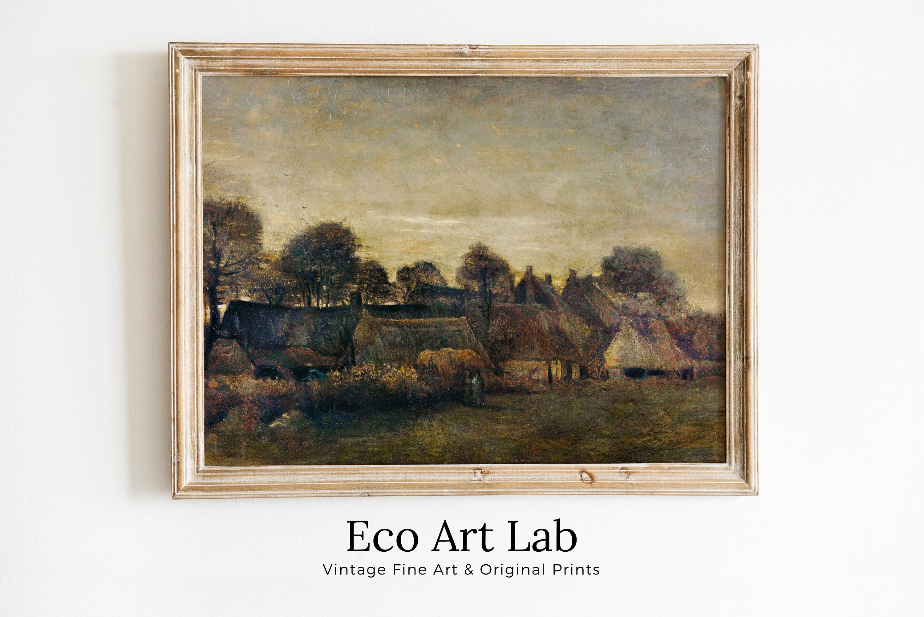 Vintage Farmhouse Wall Decor Landscape Painting. Vincent van Gogh Farming Village at Twilight Famous Printable Art Print. Country Art Print – Printable Wall Art Digital Download – Digital Download