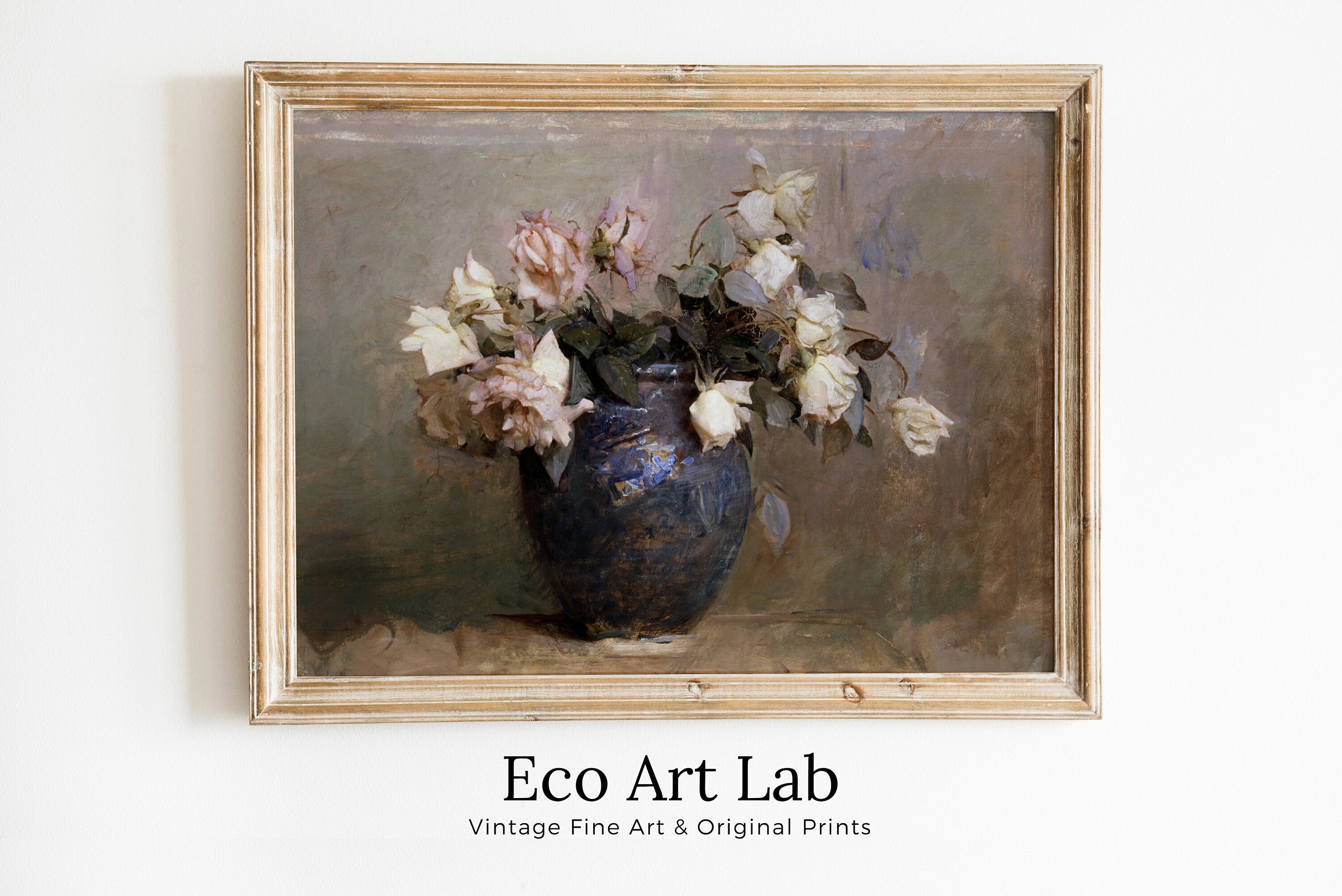 Vintage Roses Flower Still Life Painting. Neutral Colors Romantic Vintage Decor. Antique Oil Painting Vintage Flower Art Print. Printable – Printable Wall Art Digital Download – Digital Download