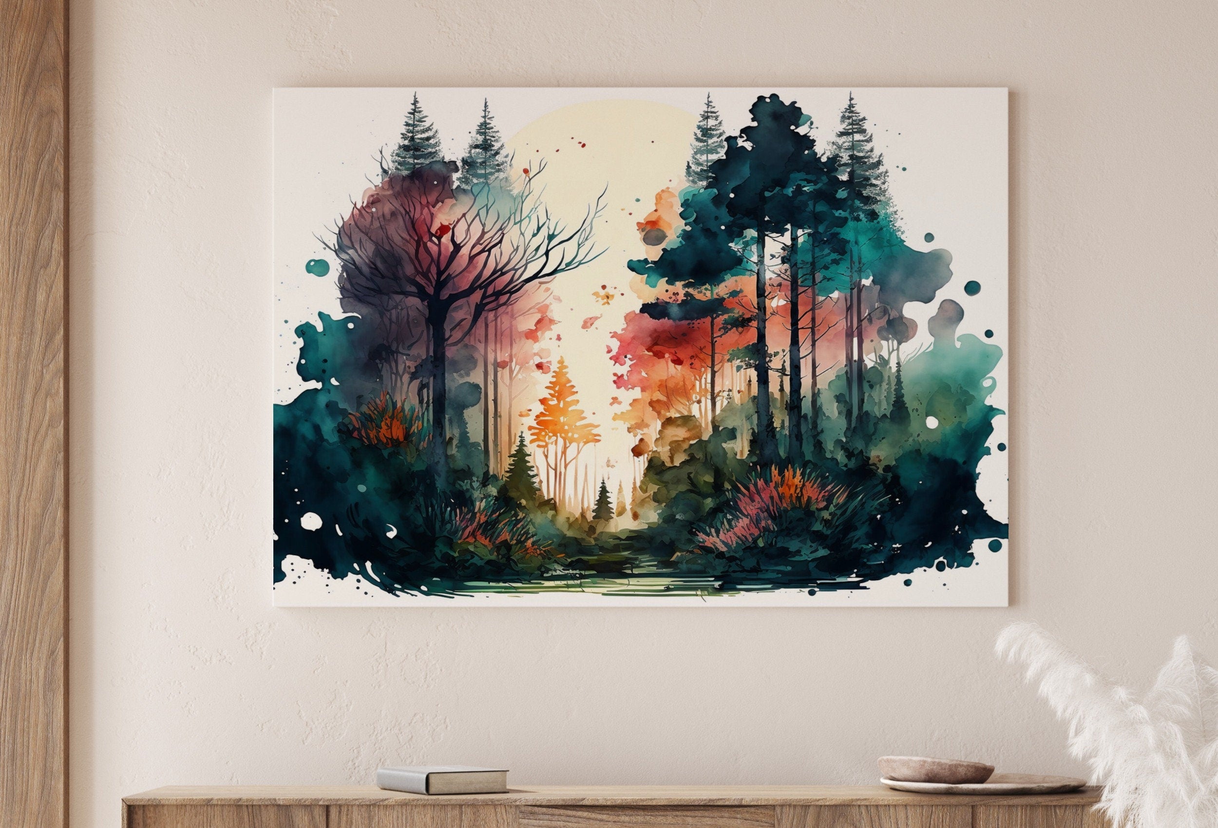 Abstract Colorful Forest Trees Painting. Printable Wall Art. Nature Decor Print. Watercolor Forest Landscape Printable Painting. Forest Art
