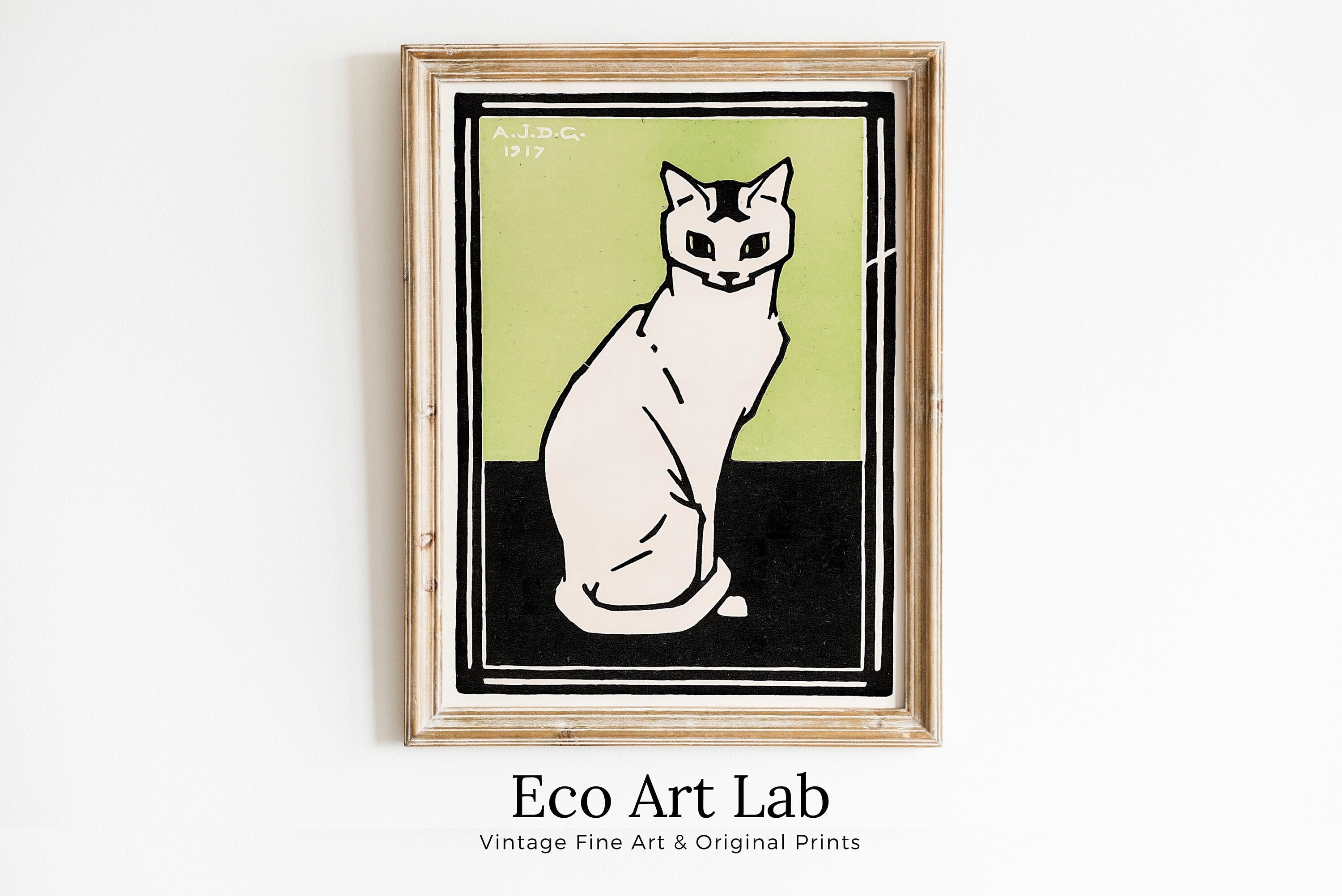Sitting Cat Vintage Art Nouveau Print Wall Art. Instant Download Cat Painting Retro Julie De Graag Printable Wall Art. Art Nouveau Poster