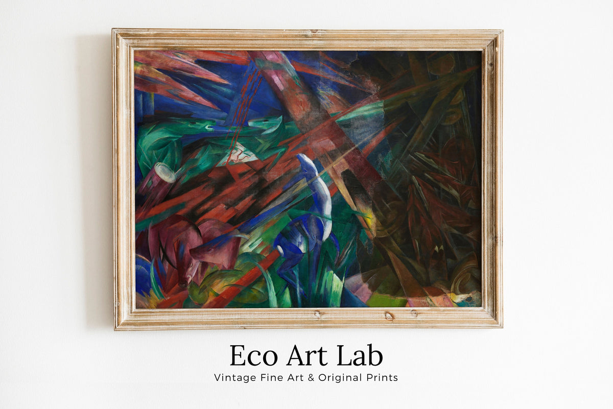 Forest Animals Vintage Painting. Surreal Abstract Geometric Art Print. Instant Download Antique Oil Painting. Colorful Printable Wall Art
