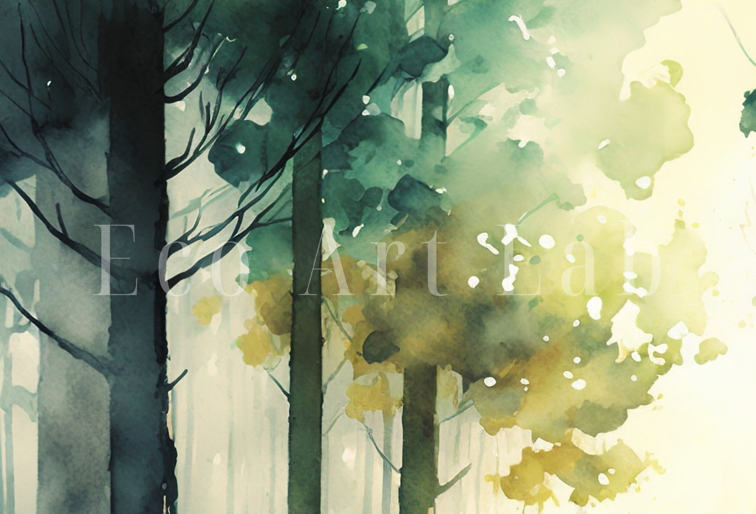 Watercolor Forest Landscape Printable. Printable Wall Art. Colorful Forest Trees Painting Print. Digital Art. Nature Decor. Forest Painting