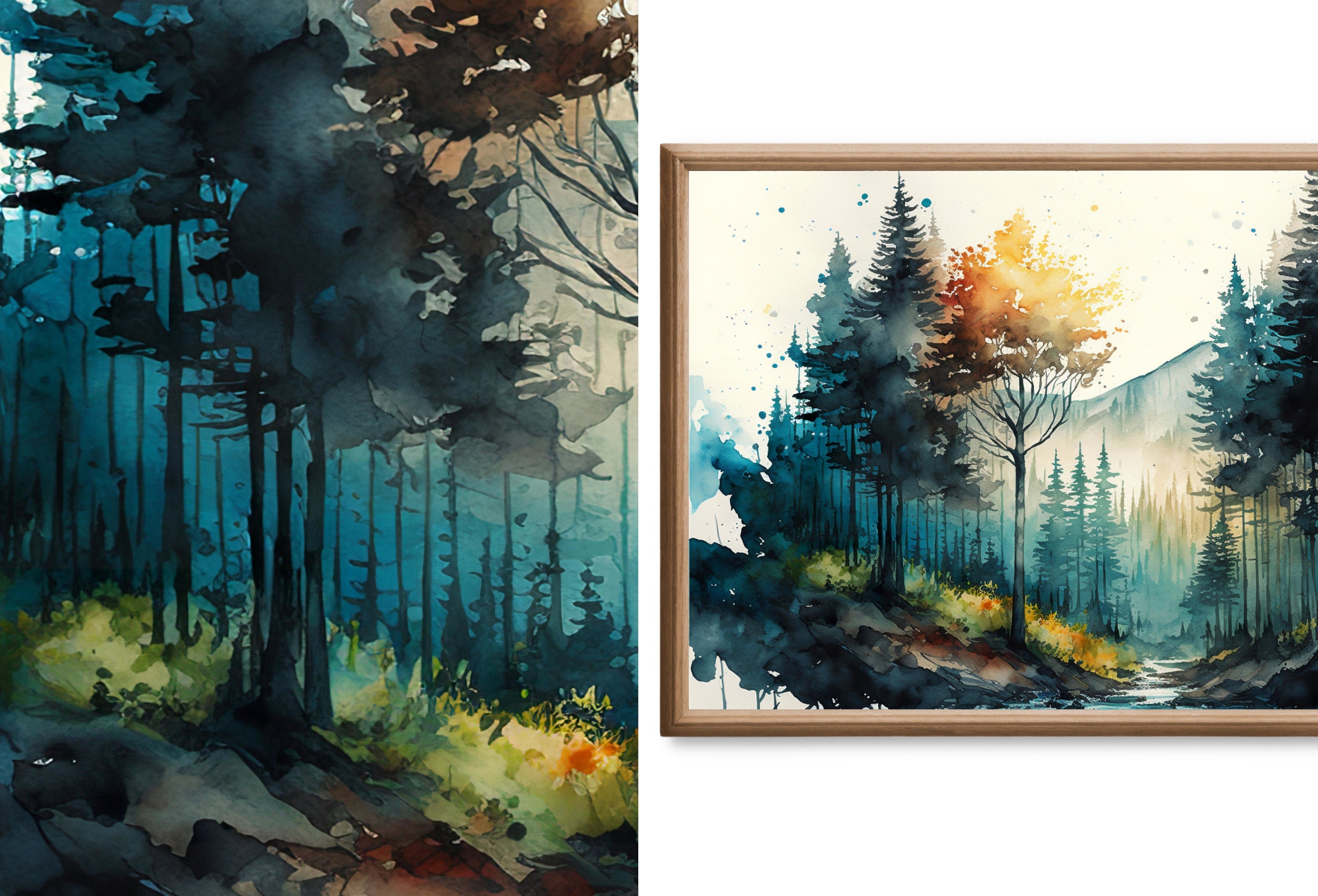 Set of 40 Samsung Frame TV 4K Art. Forests Landscape Watercolor Paintings. Nature Collection TV Art Set. Instant Download Frame TV Art
