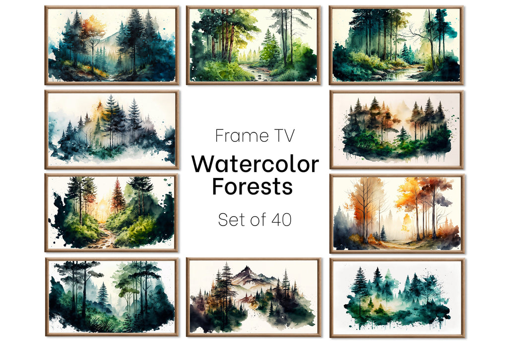 Set of 40 Samsung Frame TV 4K Art. Forests Landscape Watercolor Paintings. Nature Collection TV Art Set. Instant Download Frame TV Art