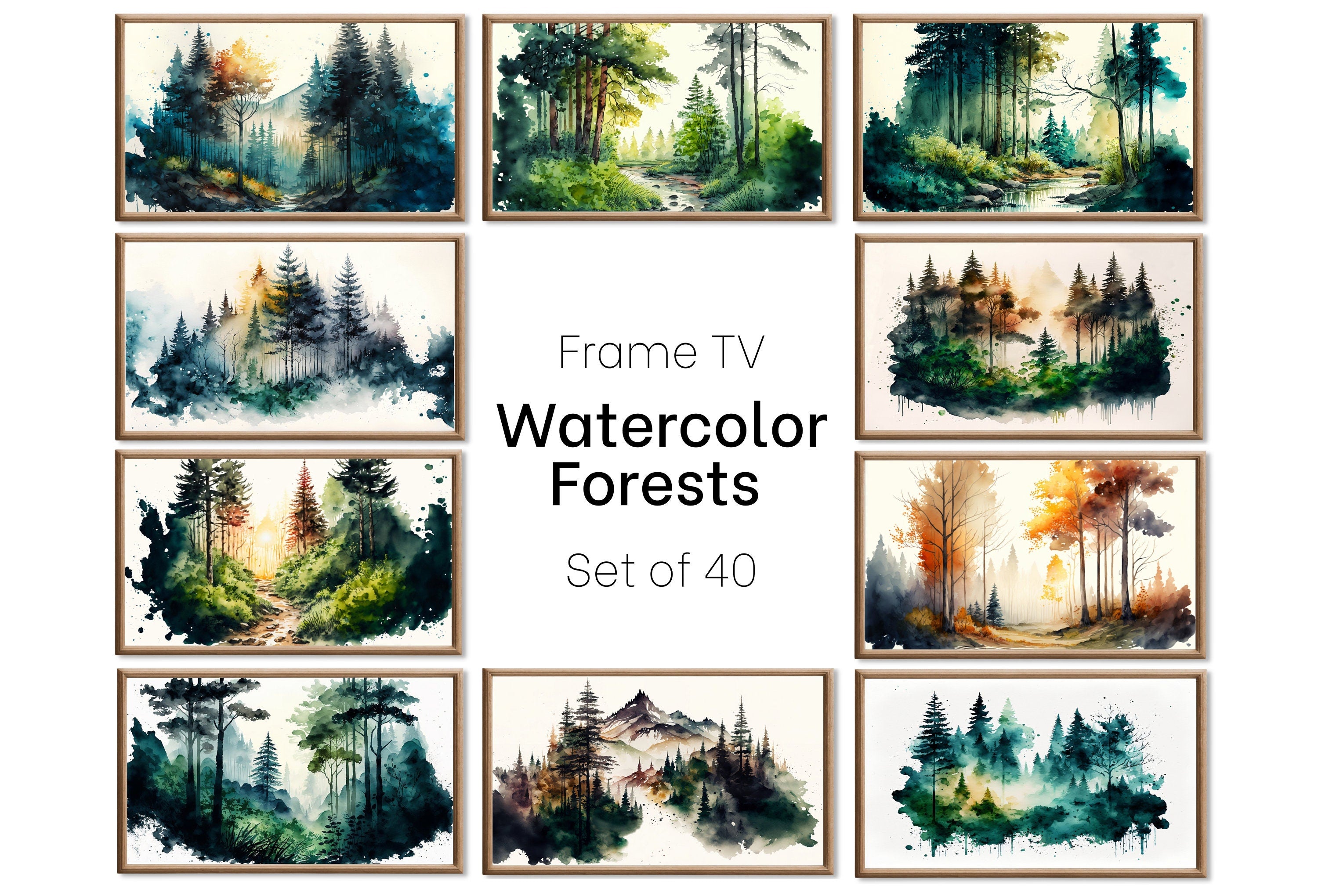 Set of 40 Samsung Frame TV 4K Art. Forests Landscape Watercolor Paintings. Nature Collection TV Art Set. Instant Download Frame TV Art