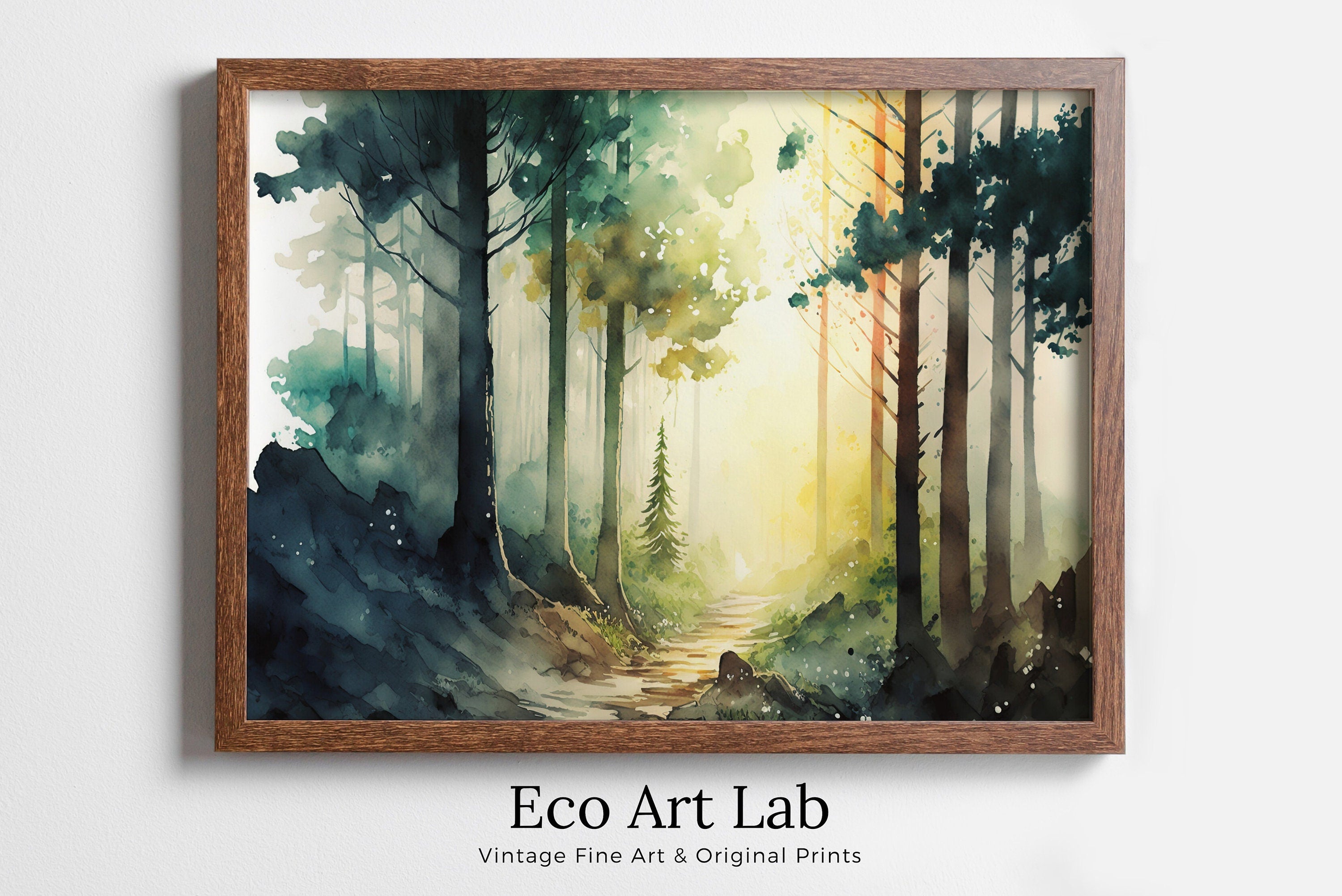 Watercolor Forest Landscape Printable. Printable Wall Art. Colorful Forest Trees Painting Print. Digital Art. Nature Decor. Forest Painting