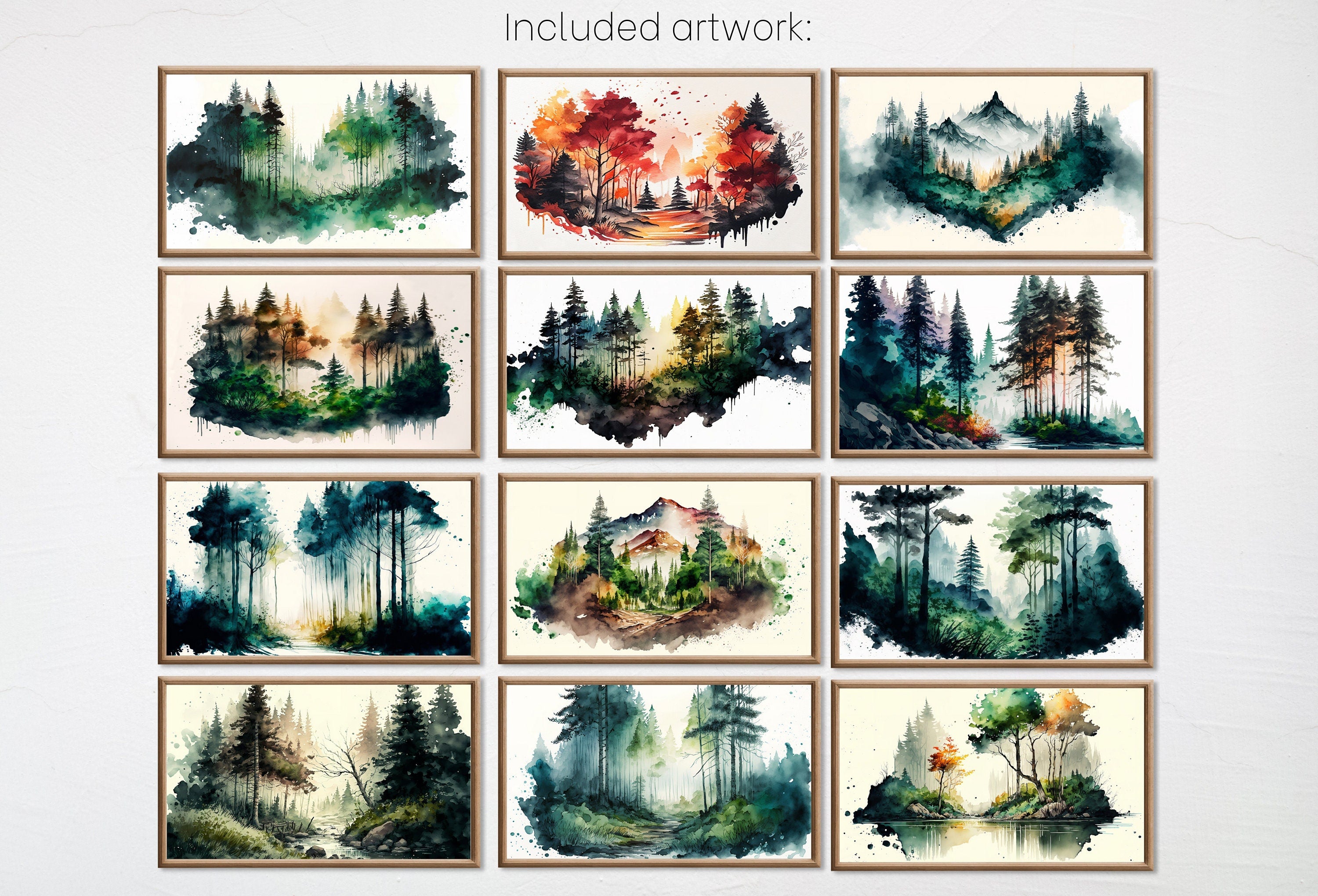 Set of 25 Samsung Frame TV 4K Art. Forests Landscape Watercolor Paintings. Nature Collection TV Art Set. Instant Download Frame TV Art