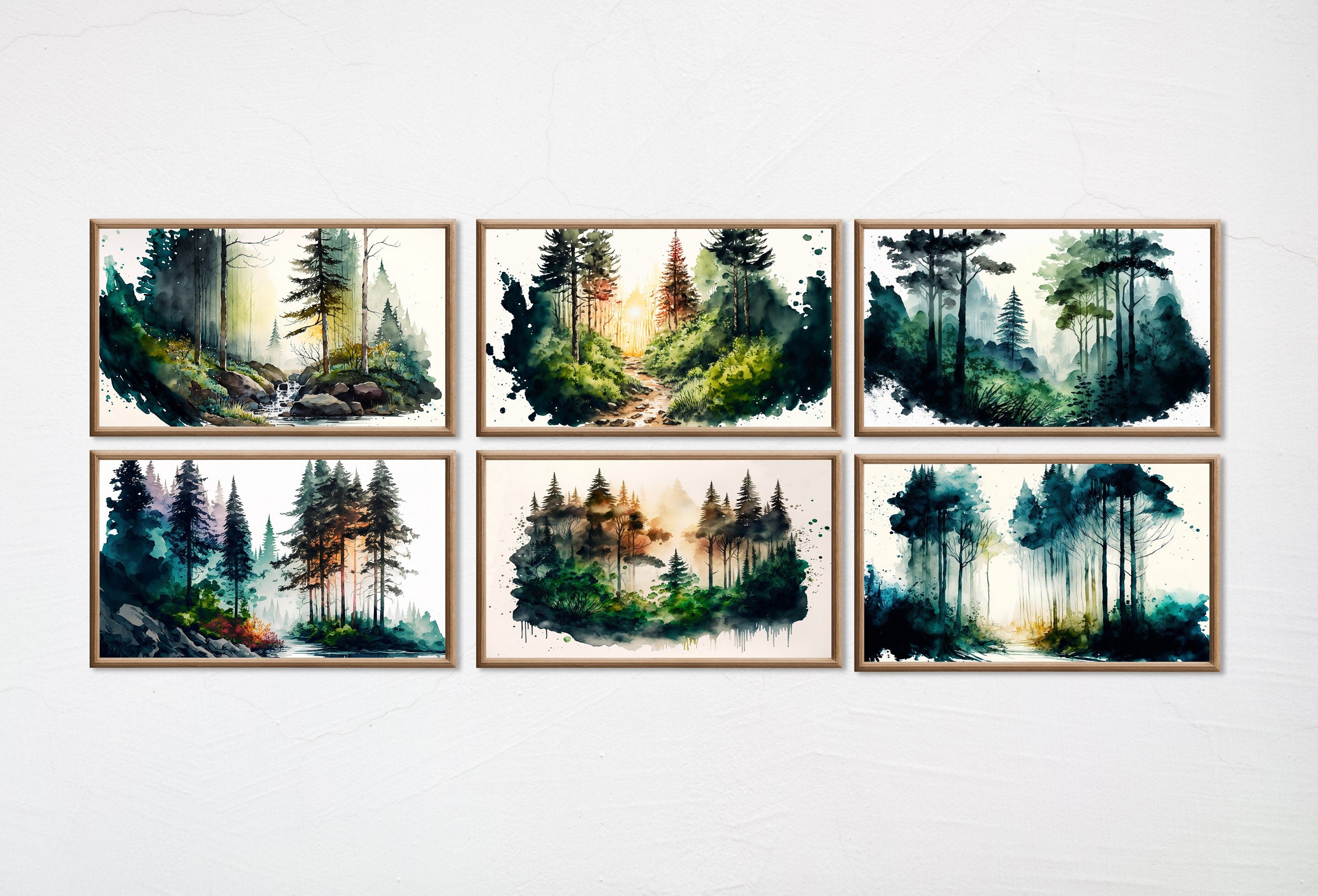 Set of 15 Samsung Frame TV 4K Art. Forests Landscape Watercolor Paintings. Nature Collection TV Art Set. Instant Download Frame TV Art