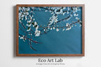 White Blossom Tree Branch Printable Wall Art. Cherry Blossom Sakura Tree Floral Wall Art Print. Blue Wall Art Floral Poster Botanical Art