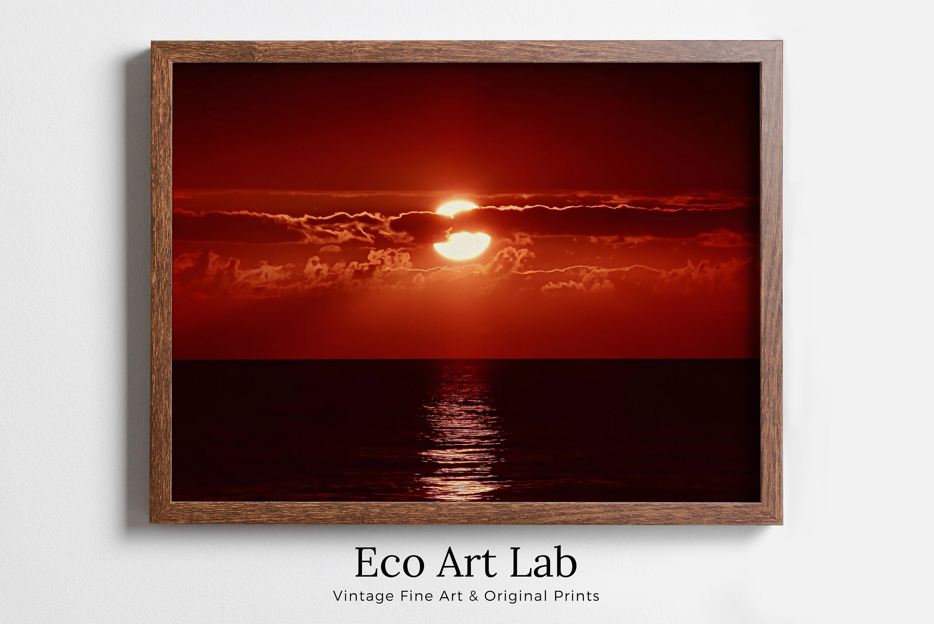 Red Sunset Wall Art Print. Instant Download Boho Abstract Sunset Poster. Digital Sunset Painting Abstract Wall Art. Coastal Landscape Art