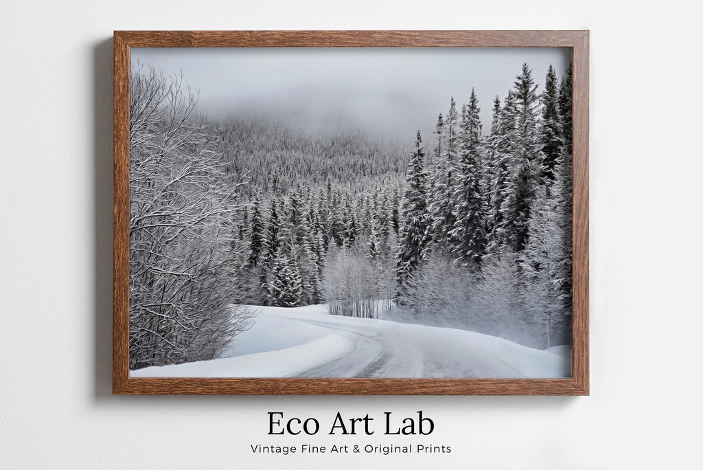 Winter Forest Trail Landscape Digital Painting. Printable Wall Art. Home or Office Decor. Nature Print Digital Winter Art. Instant Download