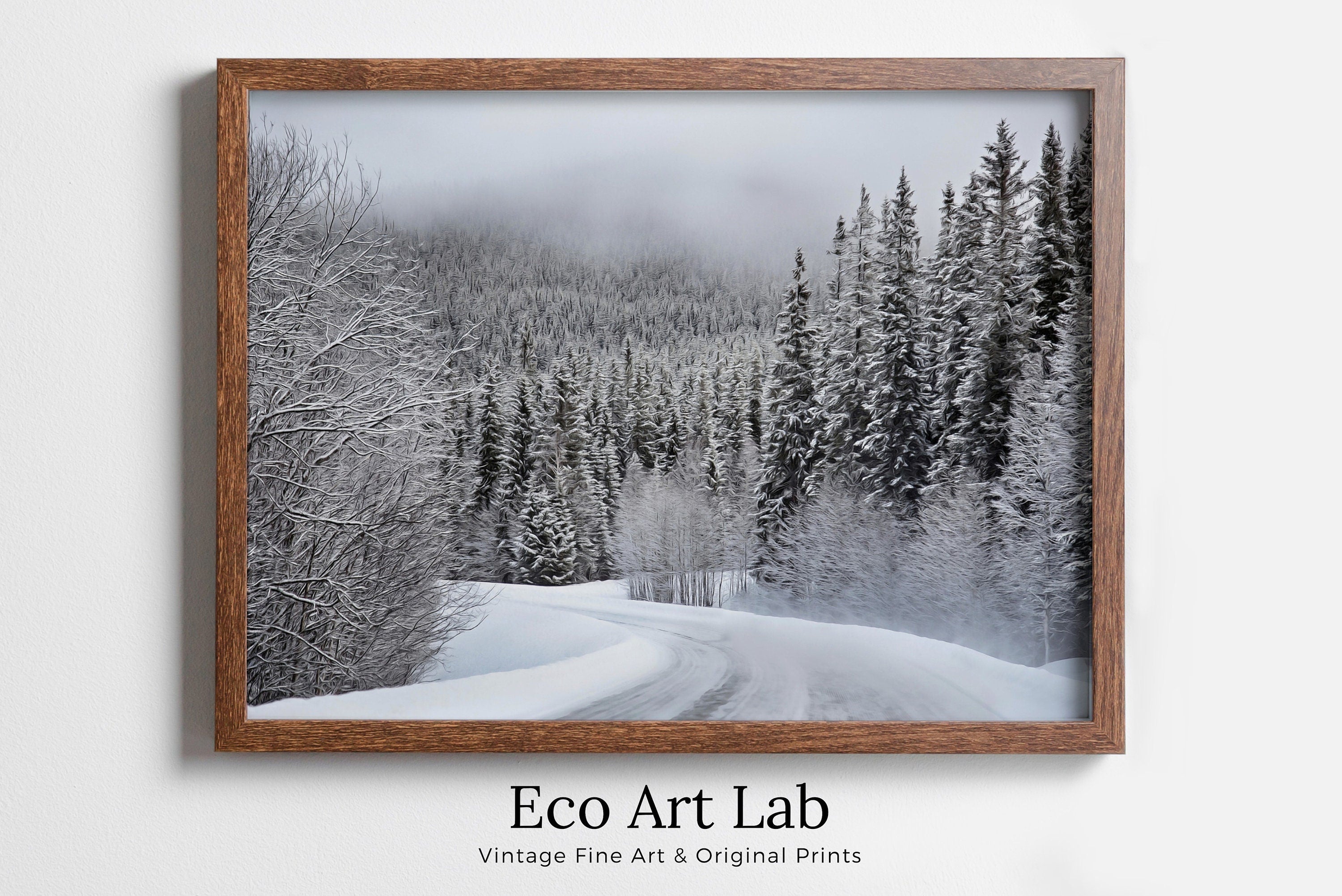 Winter Forest Trail Landscape Digital Painting. Printable Wall Art. Home or Office Decor. Nature Print Digital Winter Art. Instant Download