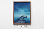 Wooden Pier at Night Printable Wall Art, Wooden Pier Print, Pier on Lake Print, Starry Night Sky Lake Landscape Wall Decor, Wood Jetty