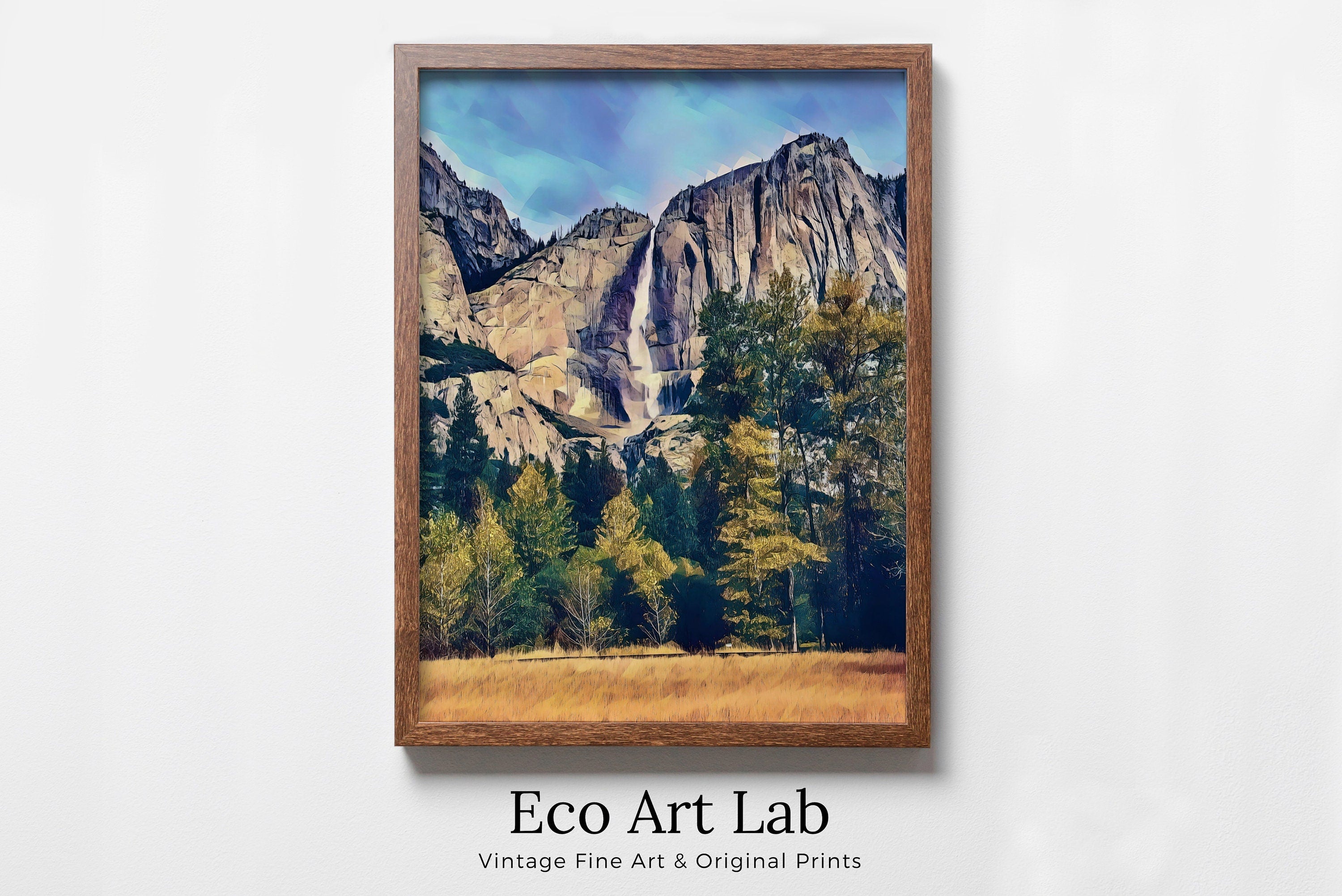 Yosemite Falls Wall Art Autumn Landscape Poster. Instant Download Yosemite Wall Art Digital Painting, Vertical Poster National Park Art