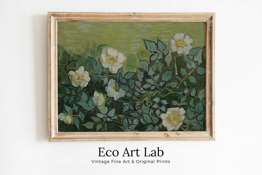 Wild Roses Famous van Gogh Painting Art Print. Instant Download Printable van Gogh Fine Art. Vintage Botanical Art. White Roses Painting.